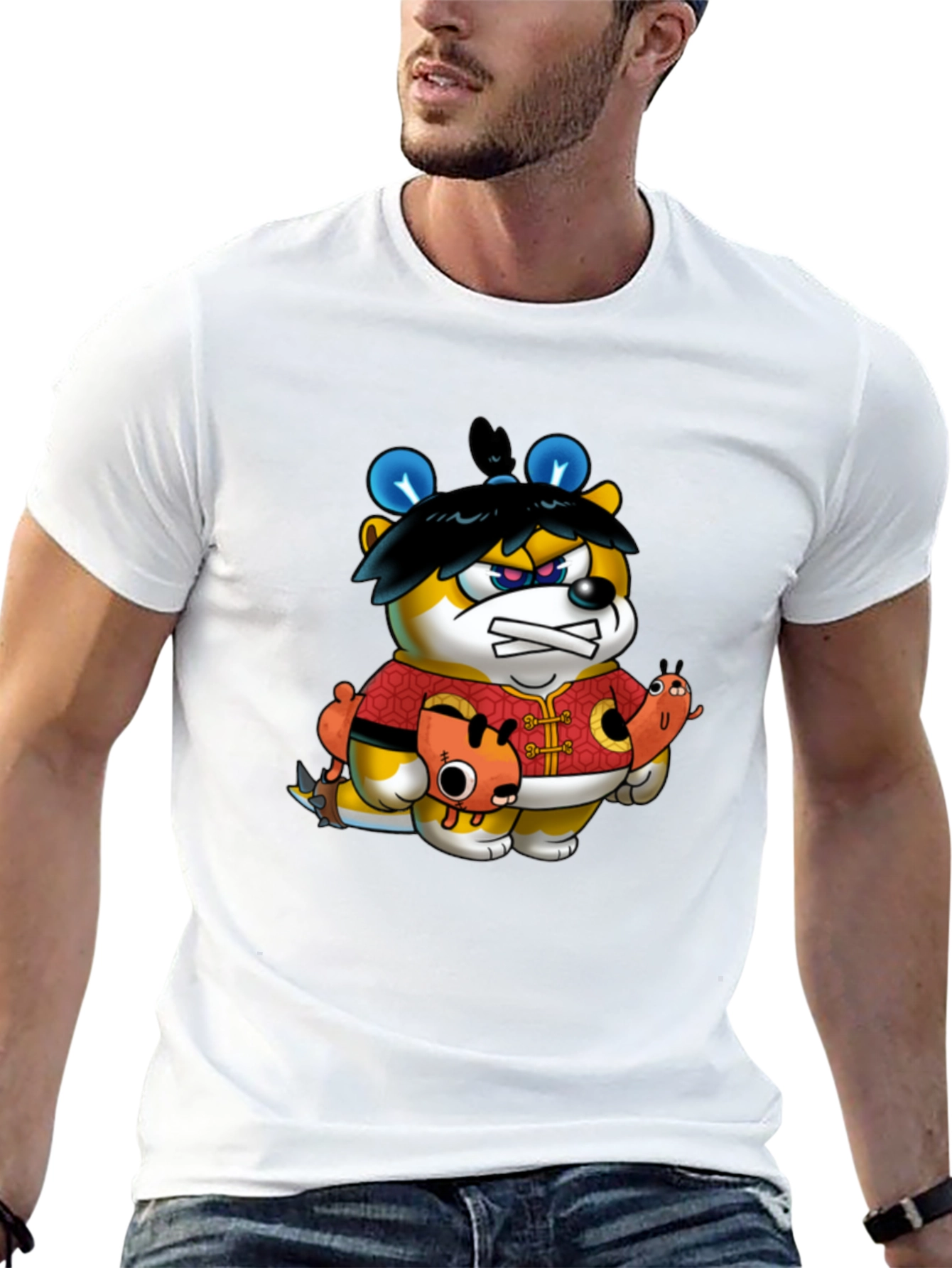 Cartoon Bear Graphic Black Tee