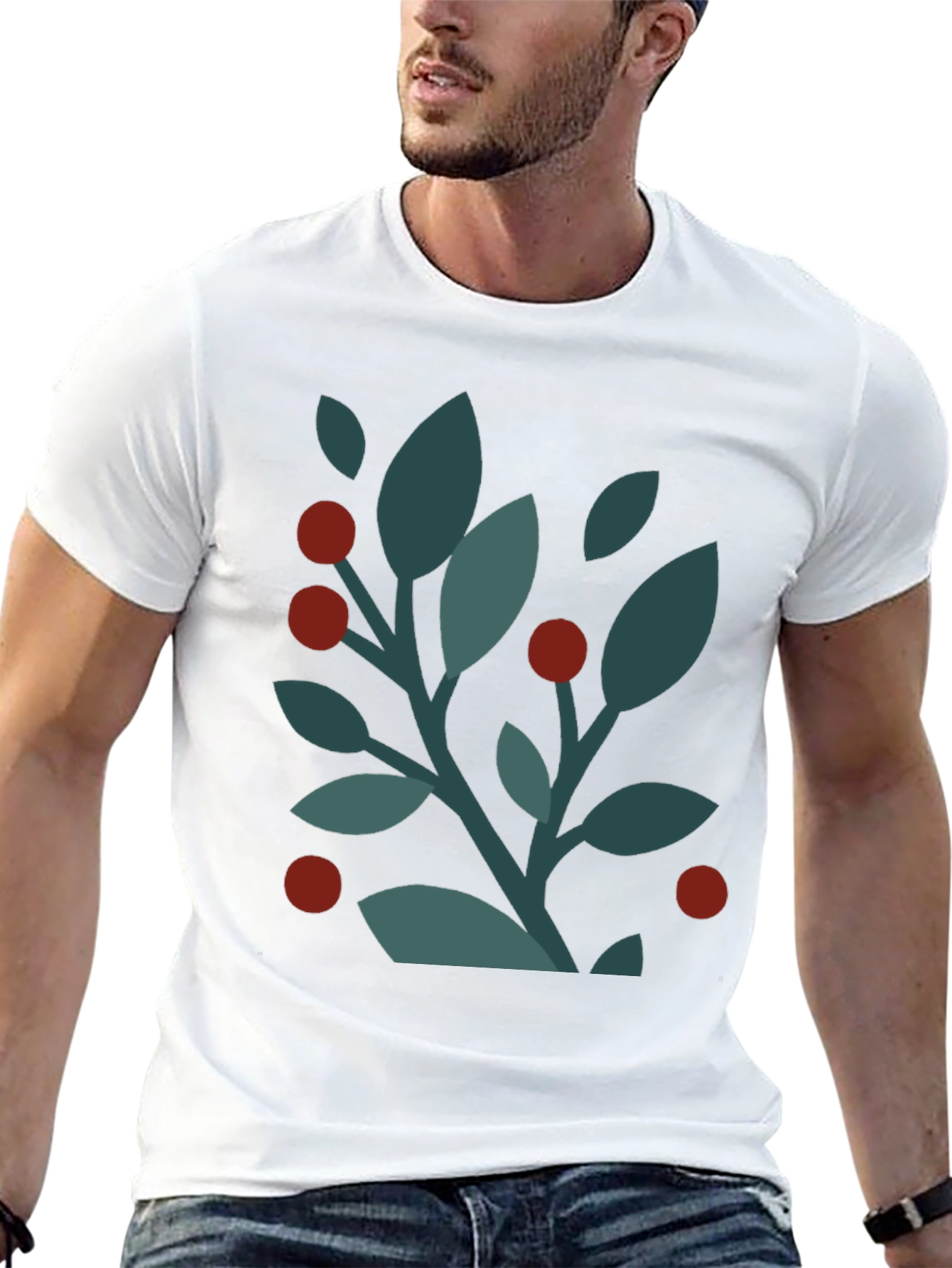 Modern Botanical Print Black T-Shirt