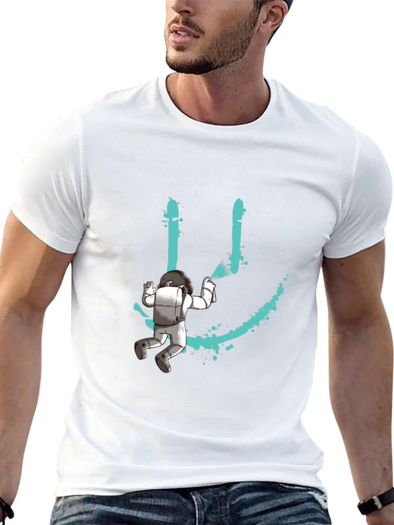 Astronaut Smiley Graphic T-Shirt - Black