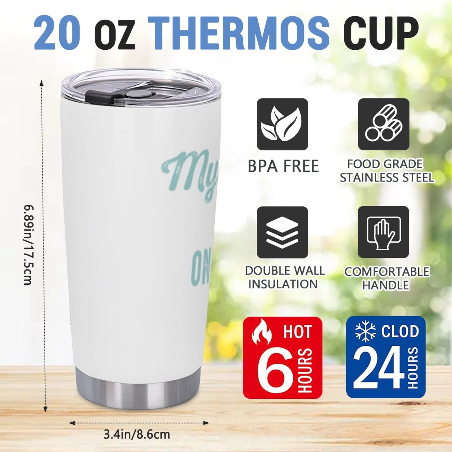 Insulated Graphic Beverage Tumbler - Stainless Steel Reusable Travel Cup