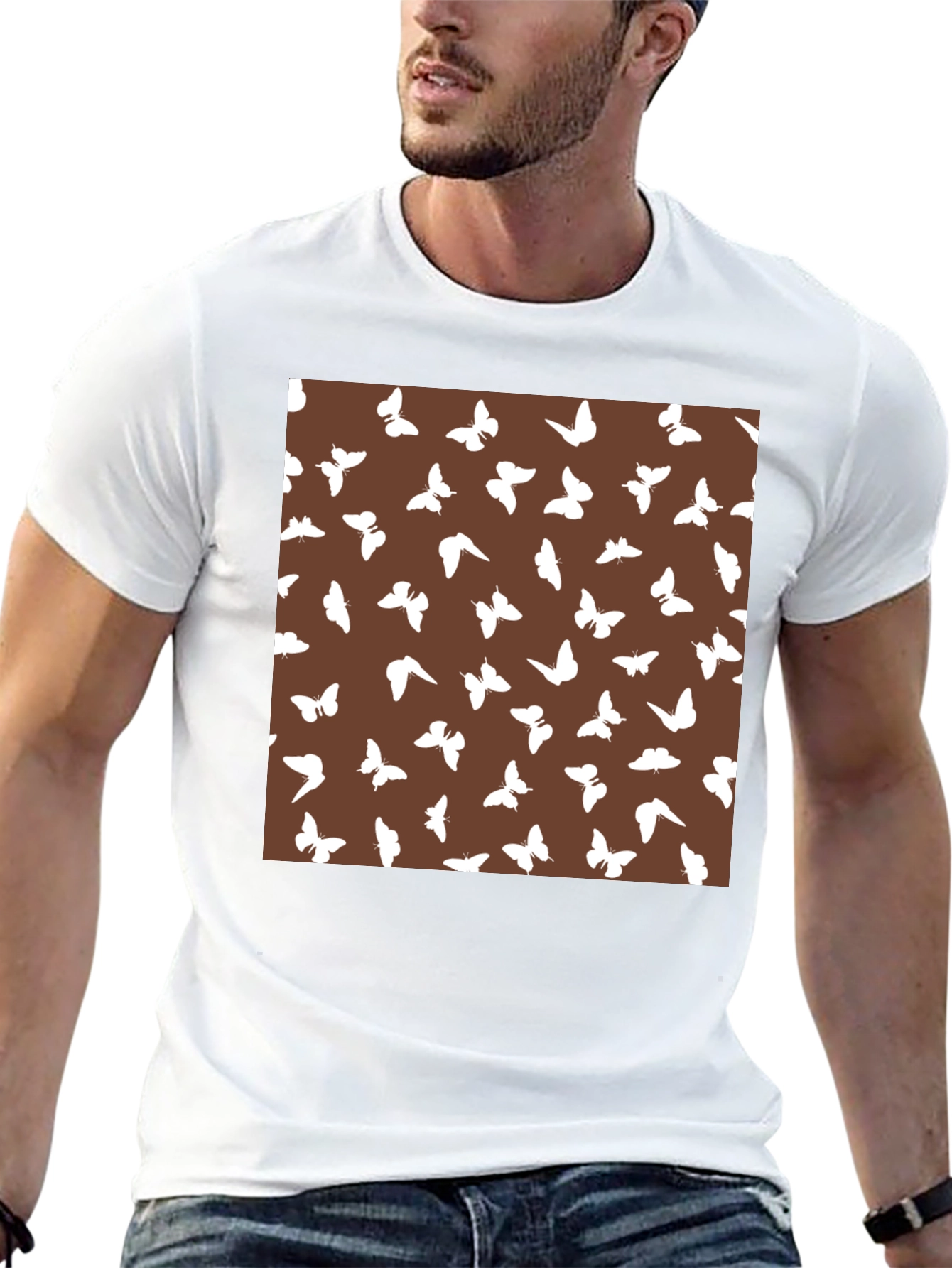 Butterfly Pattern Brown T-Shirt