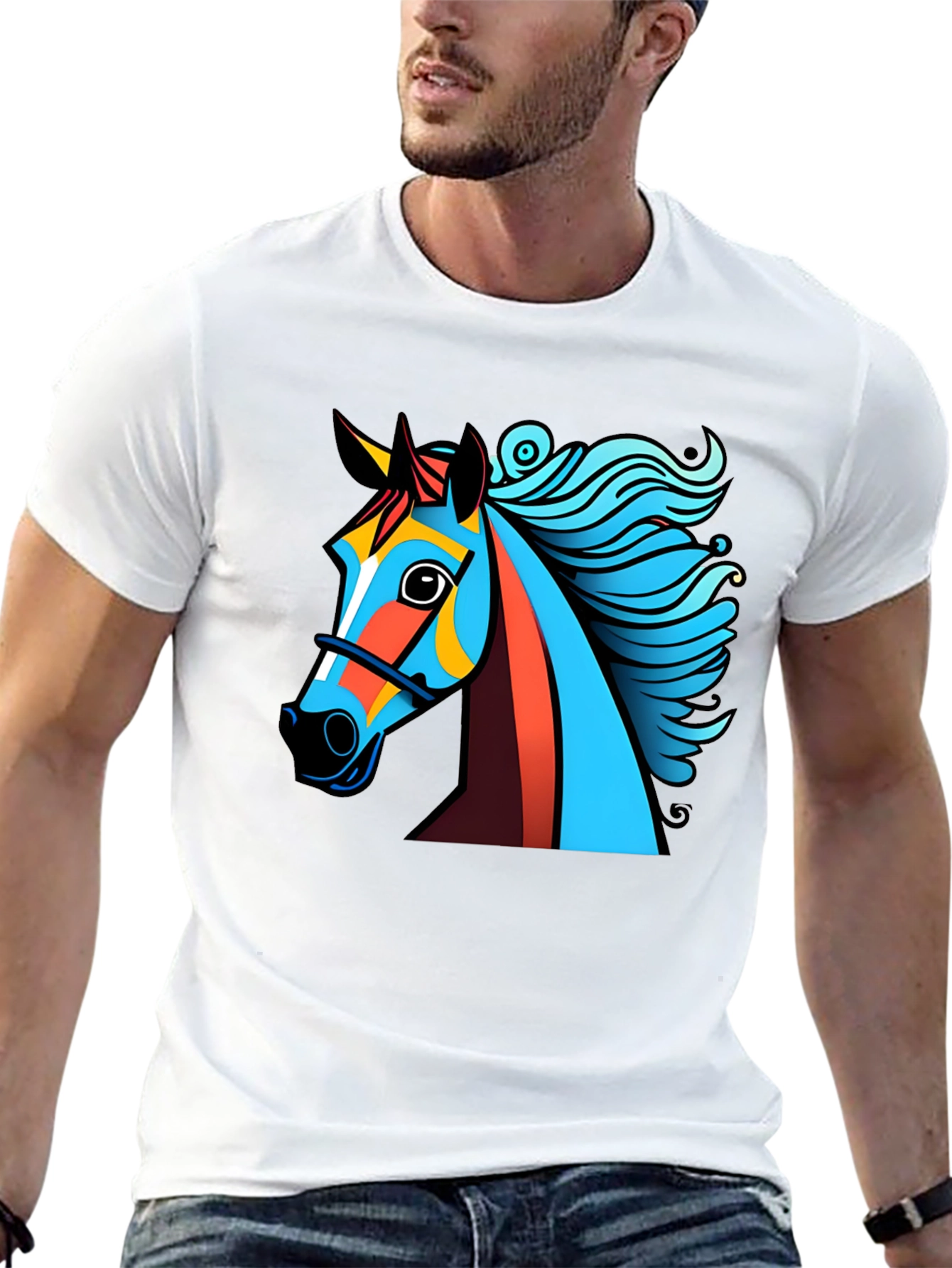 Bold Graphic Horse Tee - Artistic Mens T-Shirt