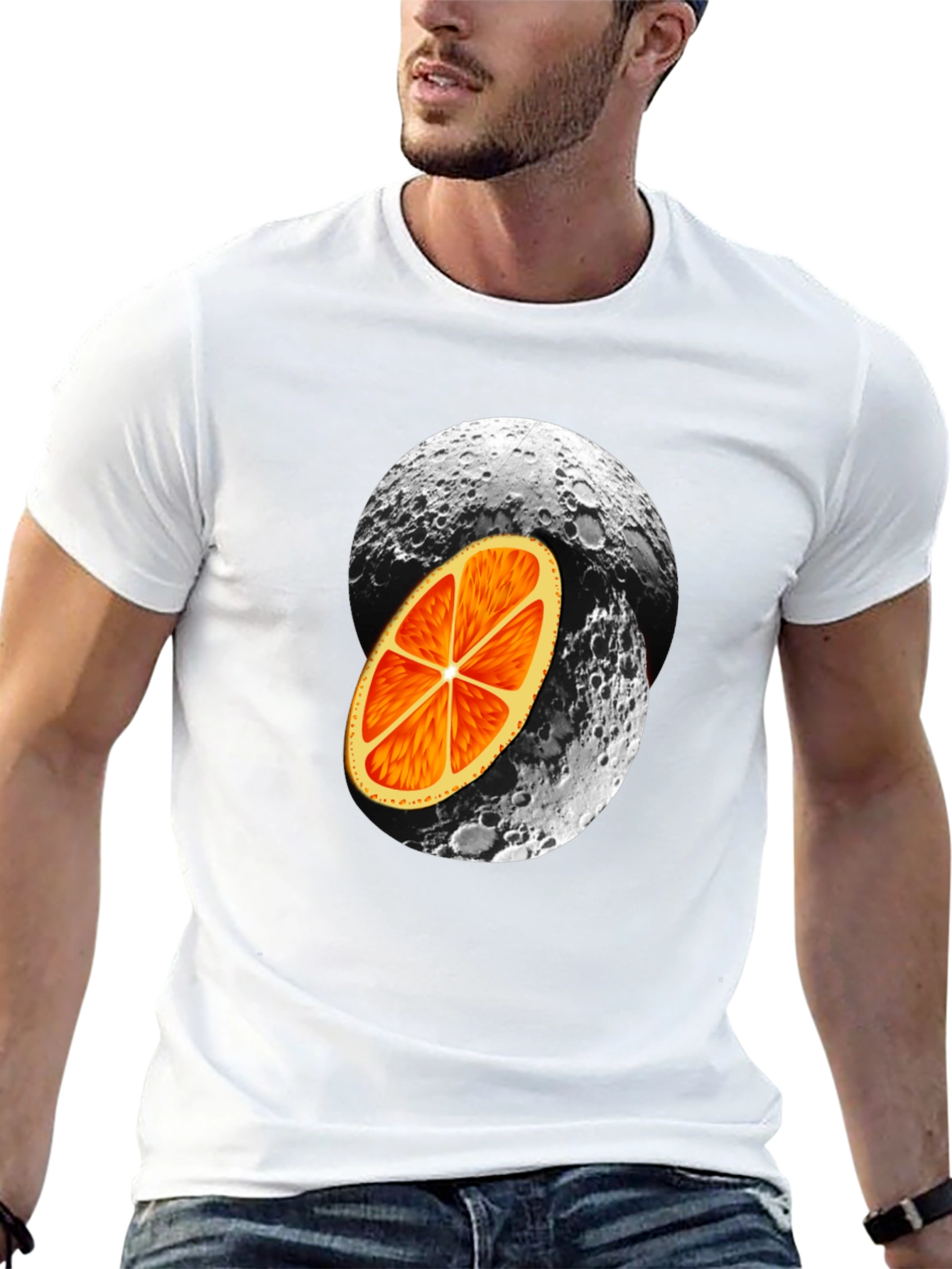 Orange Moon Graphic Black T-Shirt