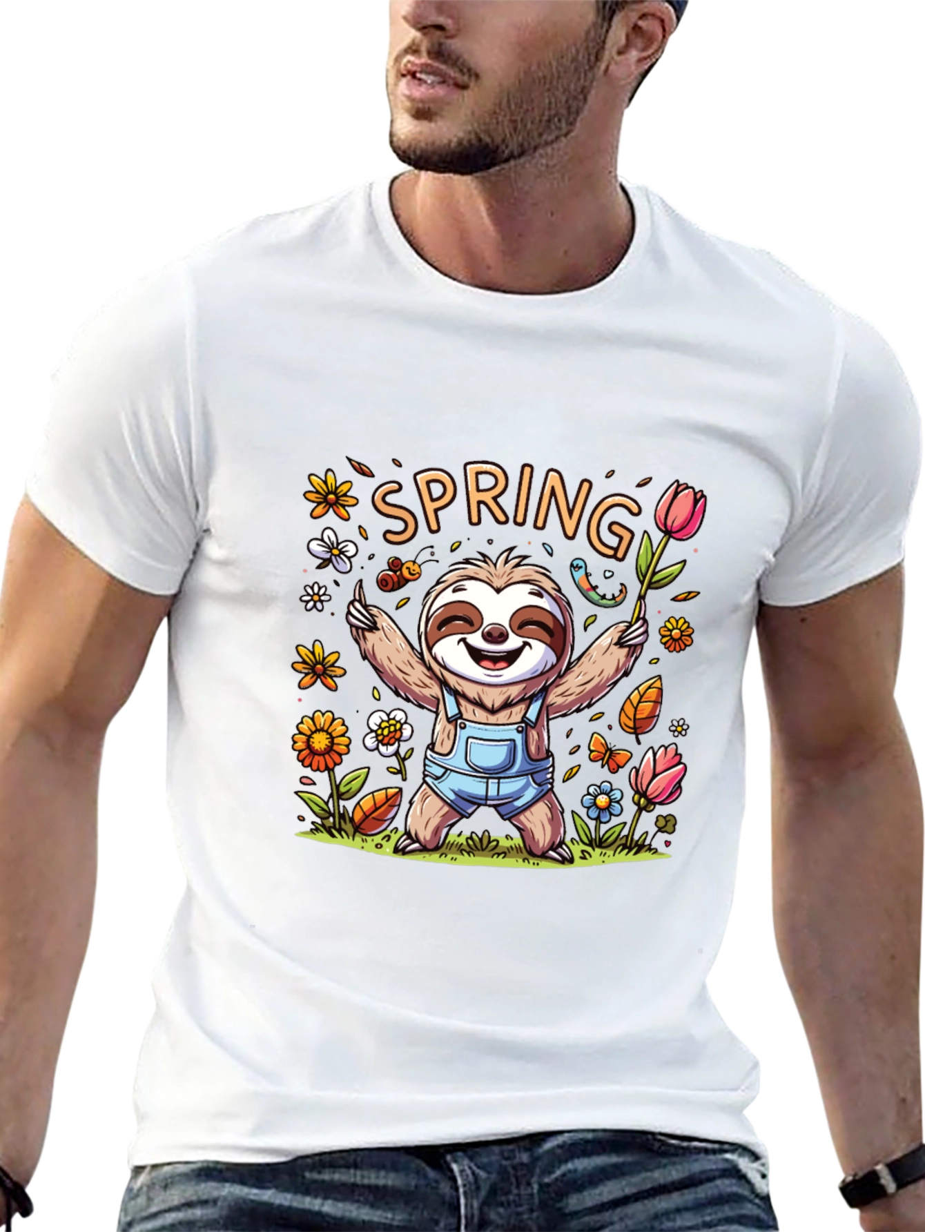 Spring Sloth Graphic Tee - Unisex Black T-Shirt