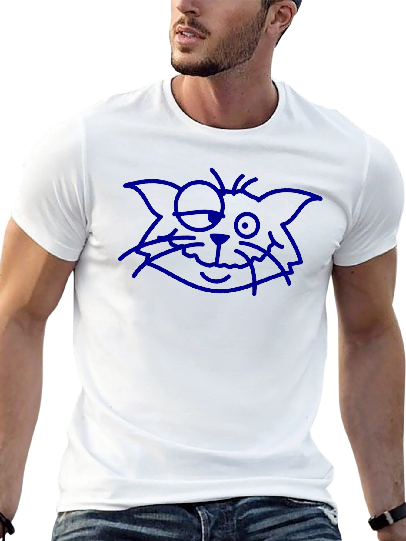 Blue Cat Sketch Black Tee