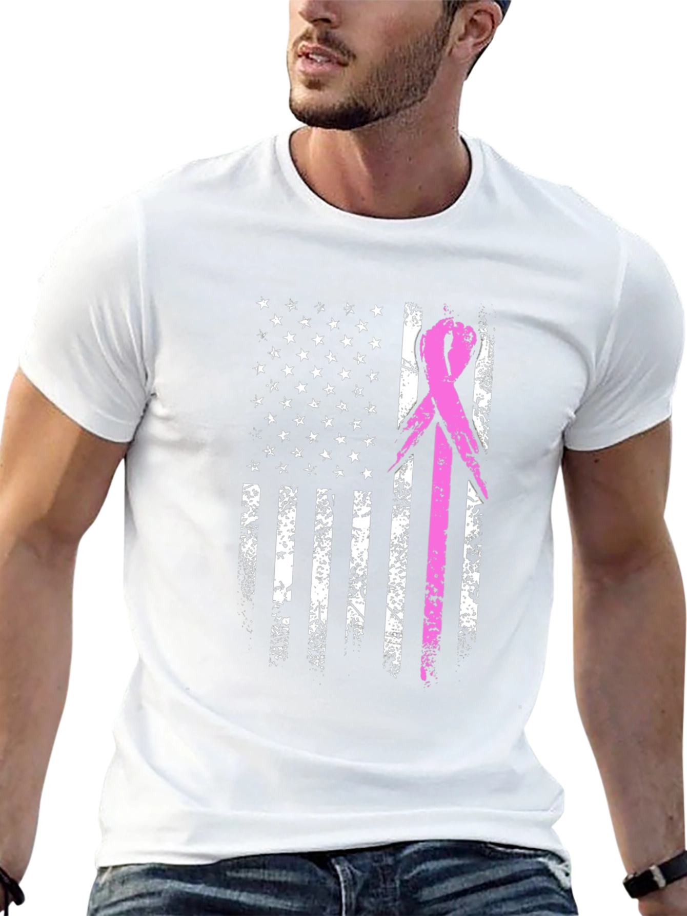 Breast Cancer Awareness US Flag Graphic T-Shirt