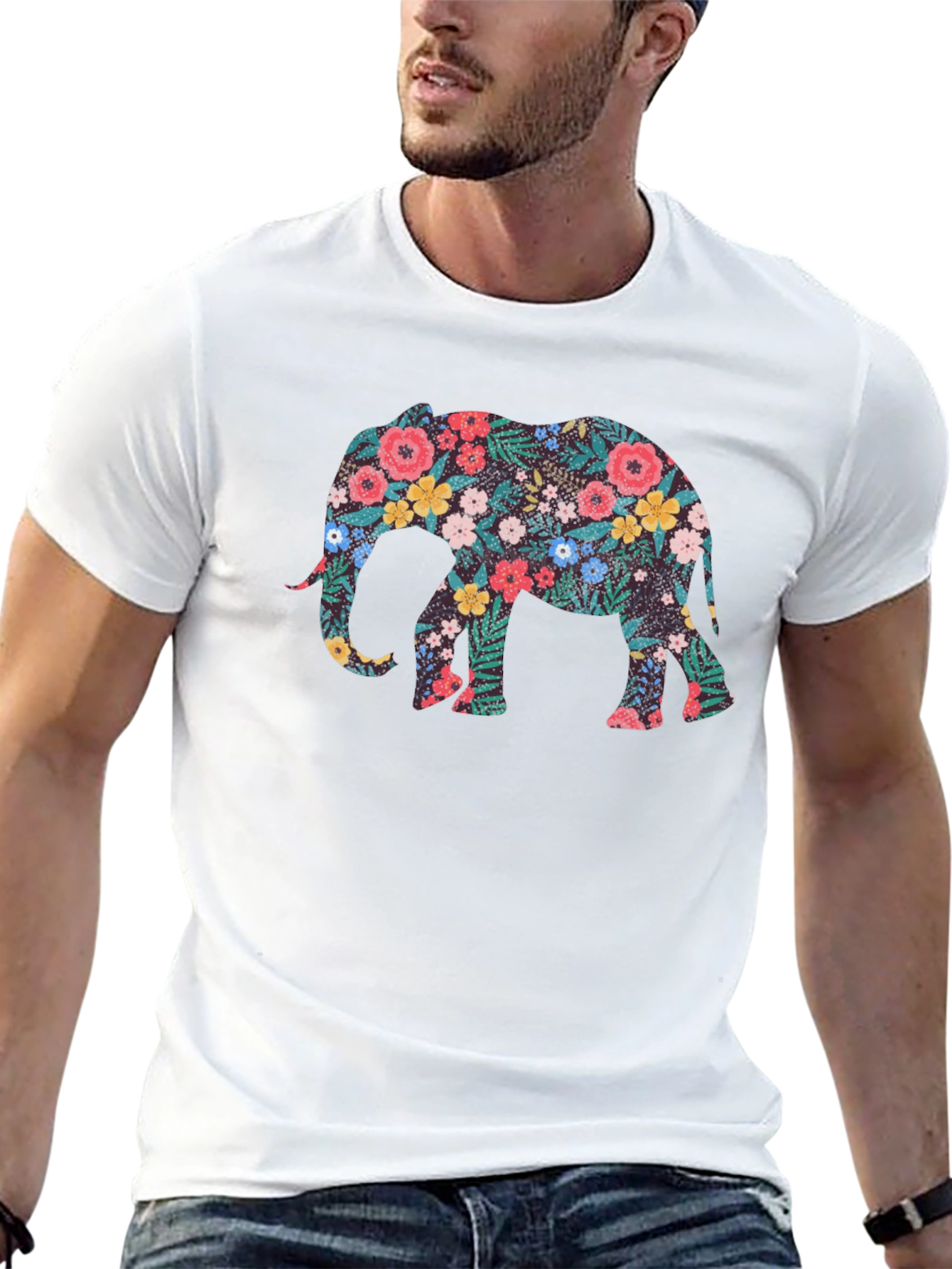 Floral Elephant Black T-Shirt