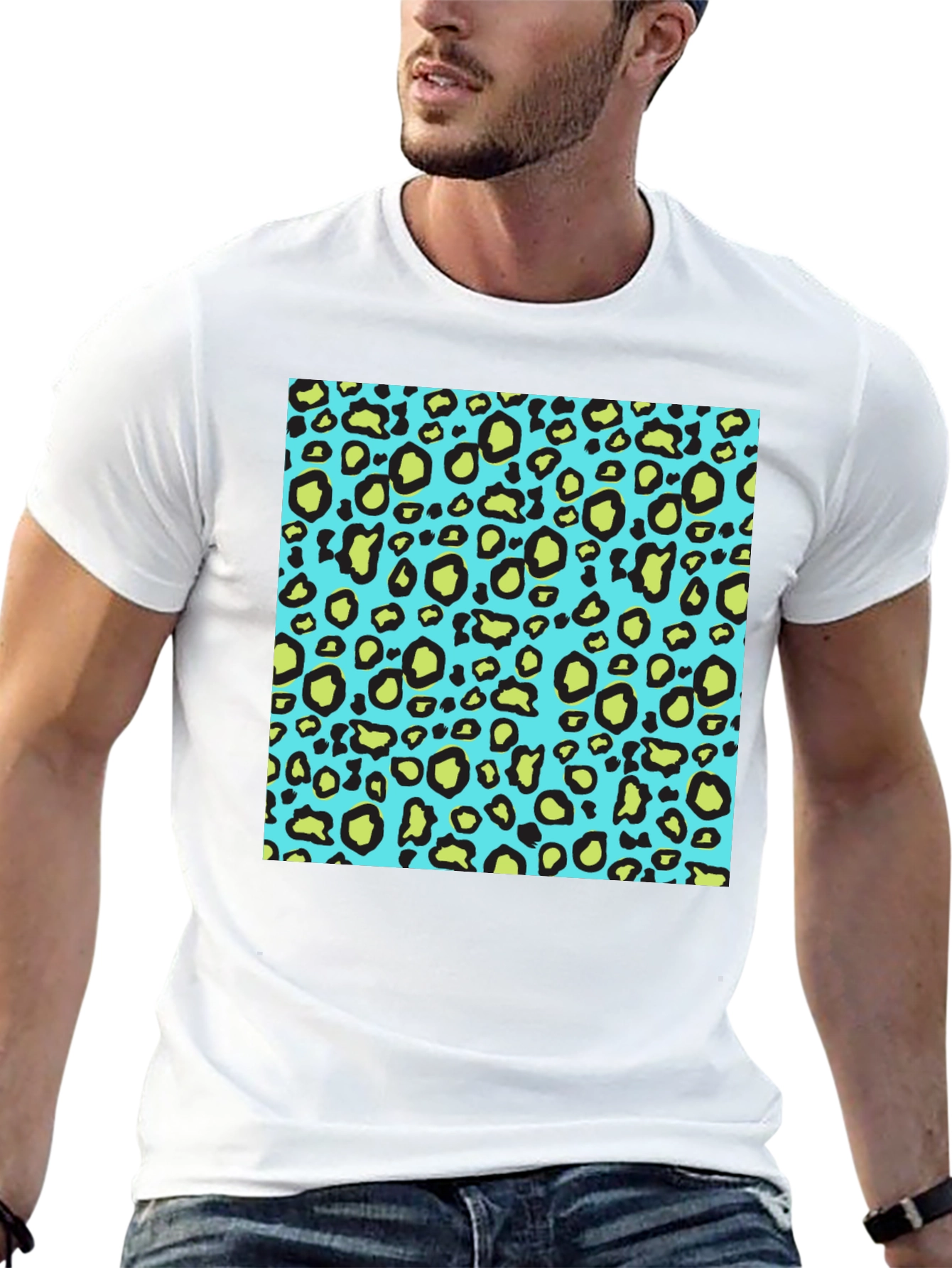 Leopard Print Crew Neck T-Shirt - Black