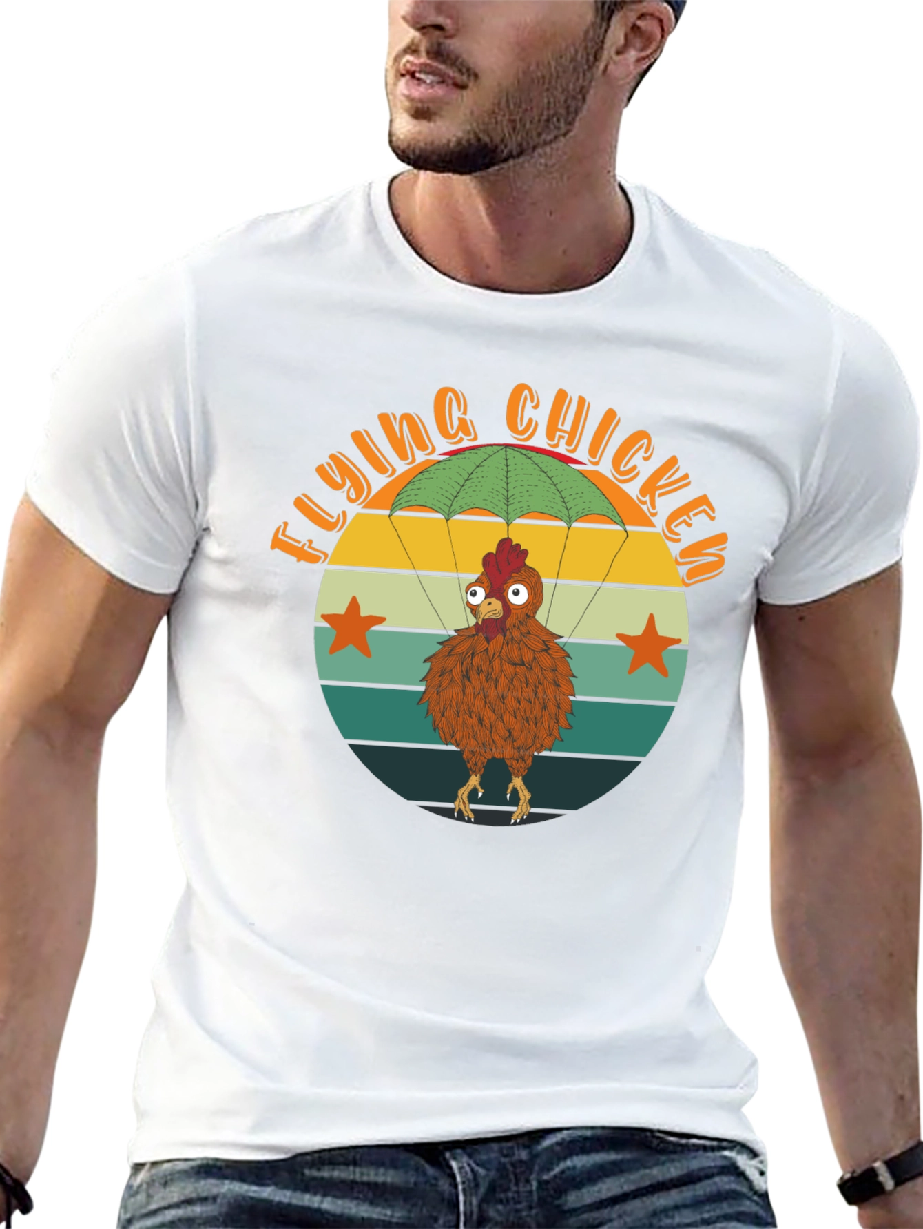 Flying Chicken T-Shirt - Funny Parachute Chicken Tee