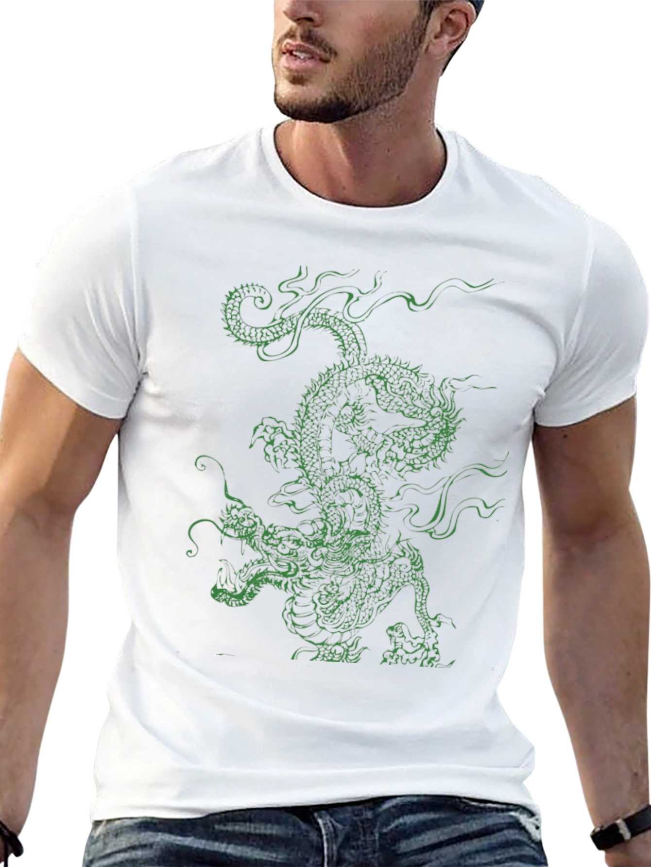 Green Dragon Graphic Tee - Black Cotton T-Shirt