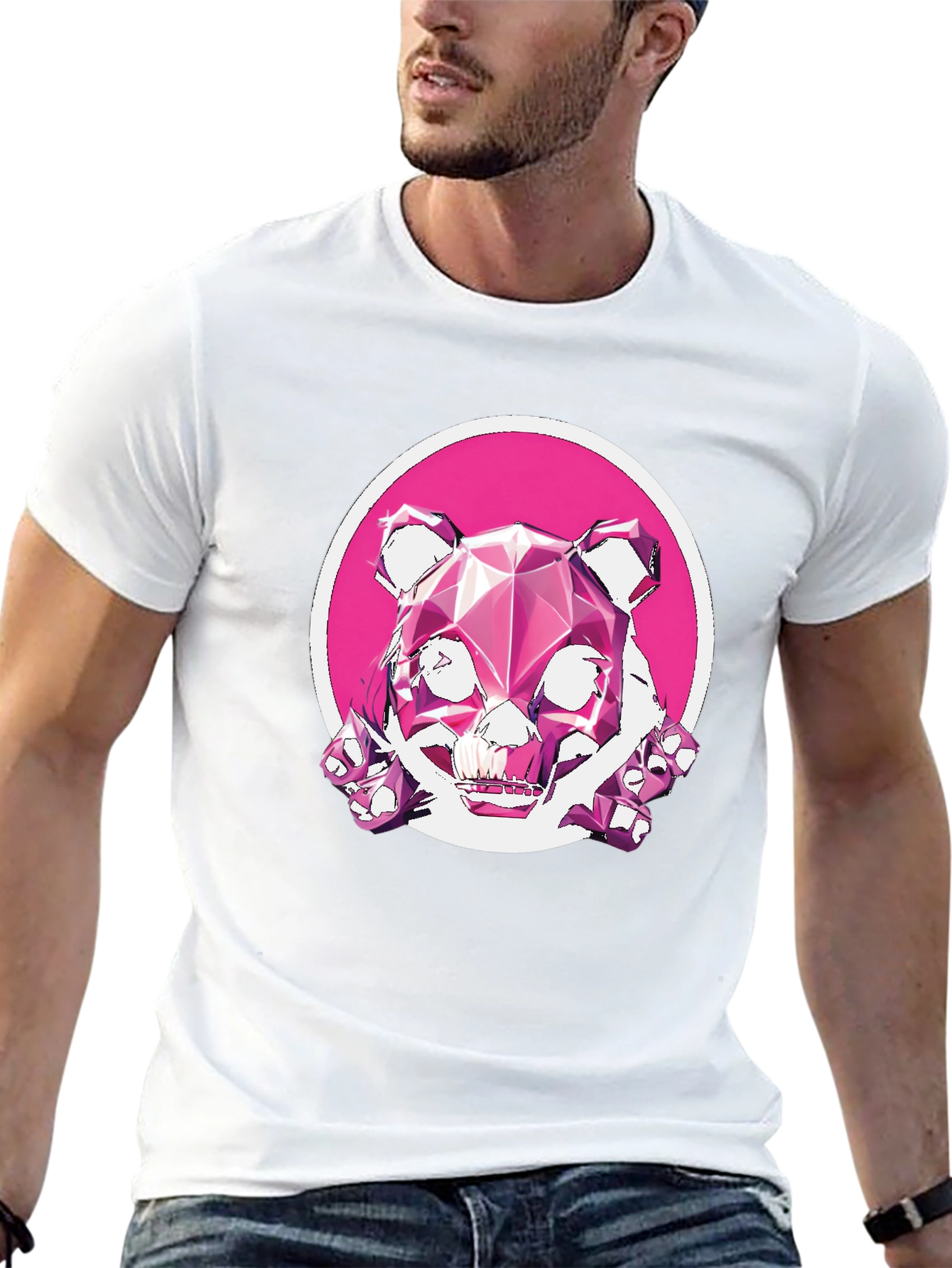 Abstract Geometric Pink Bear Graphic Tee