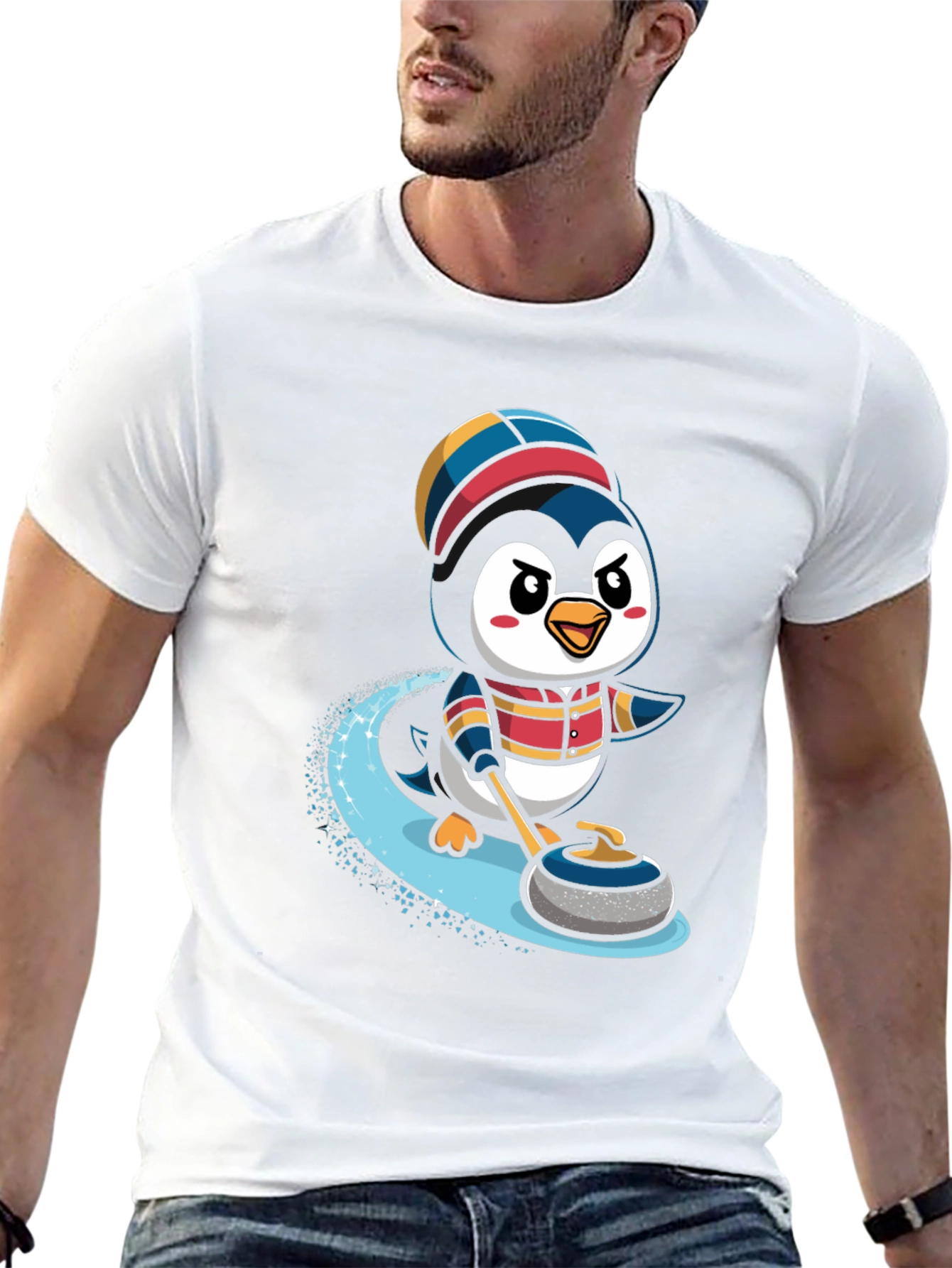 Penguin Curling T-Shirt - Cute Cartoon Design