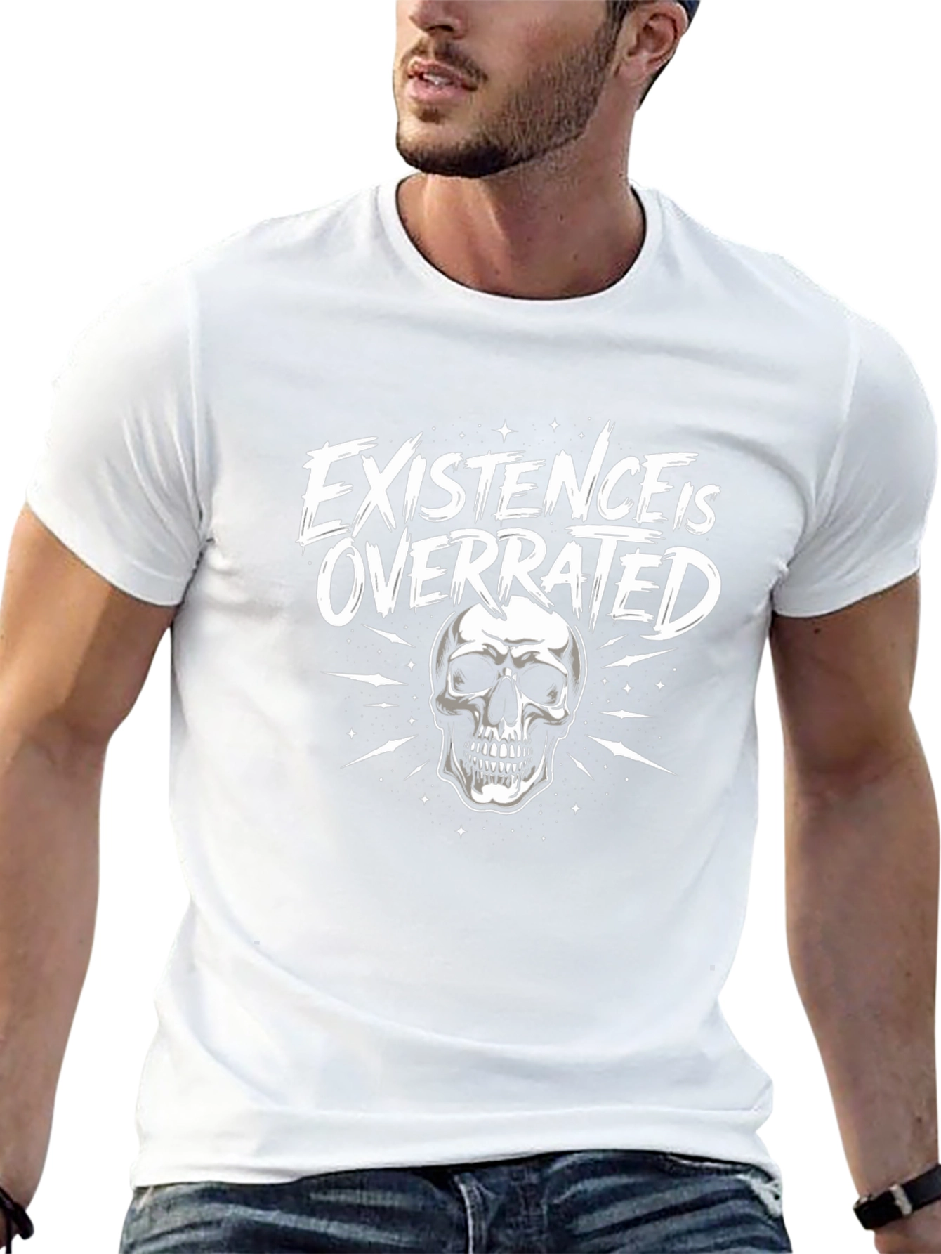 Existence is Overrated Skull Graphic T-Shirt
