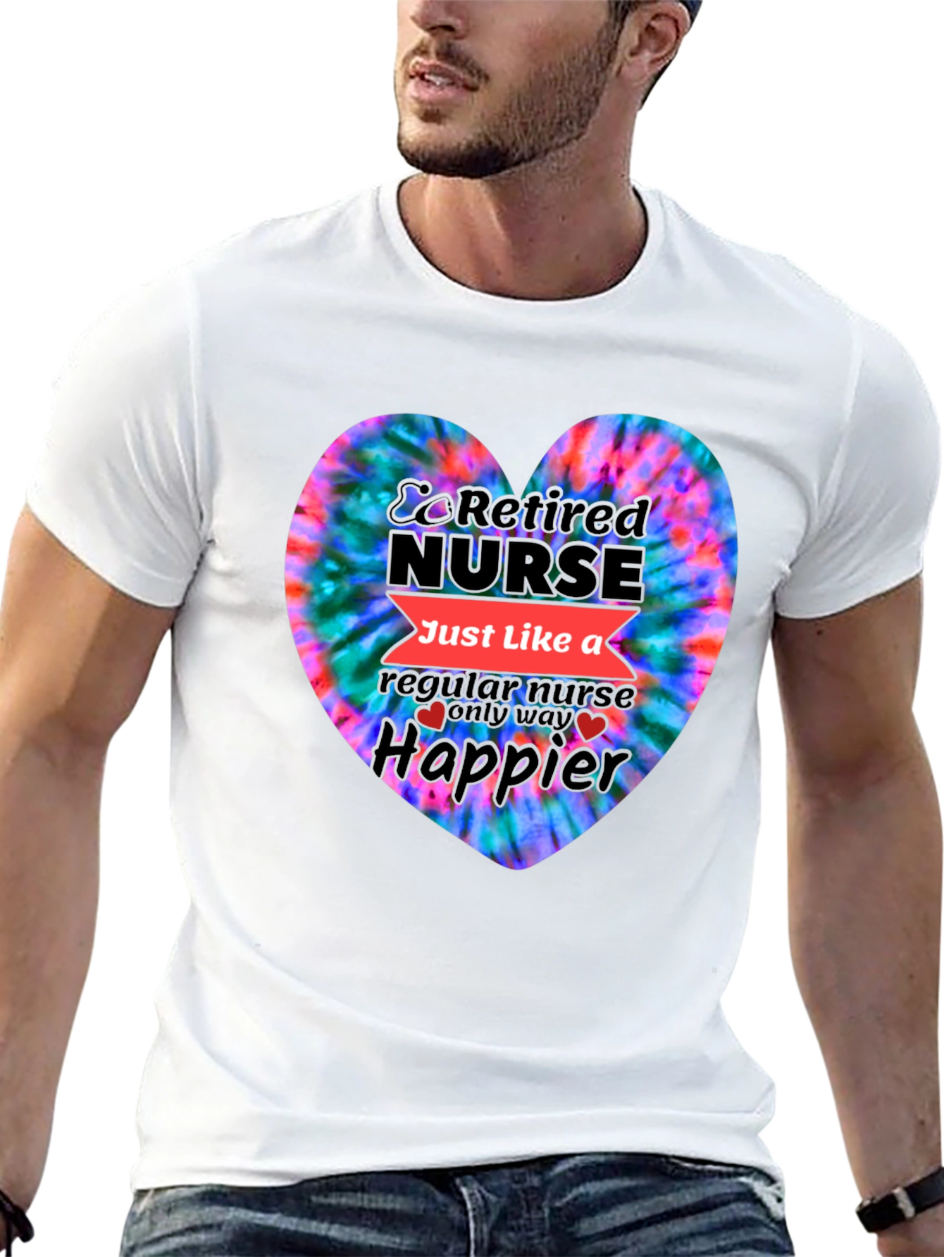 Retired Nurse Tie-Dye Heart Graphic T-Shirt