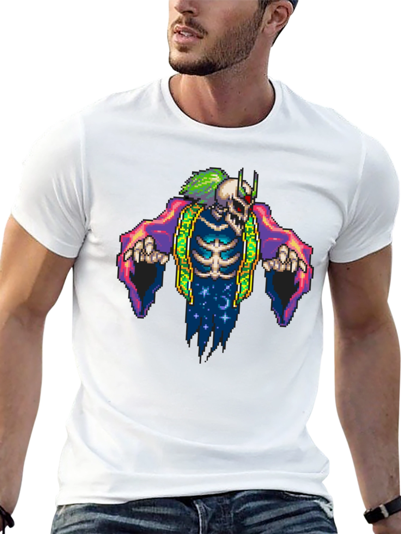 Pixel Art Skeleton Graphic Tee - Black