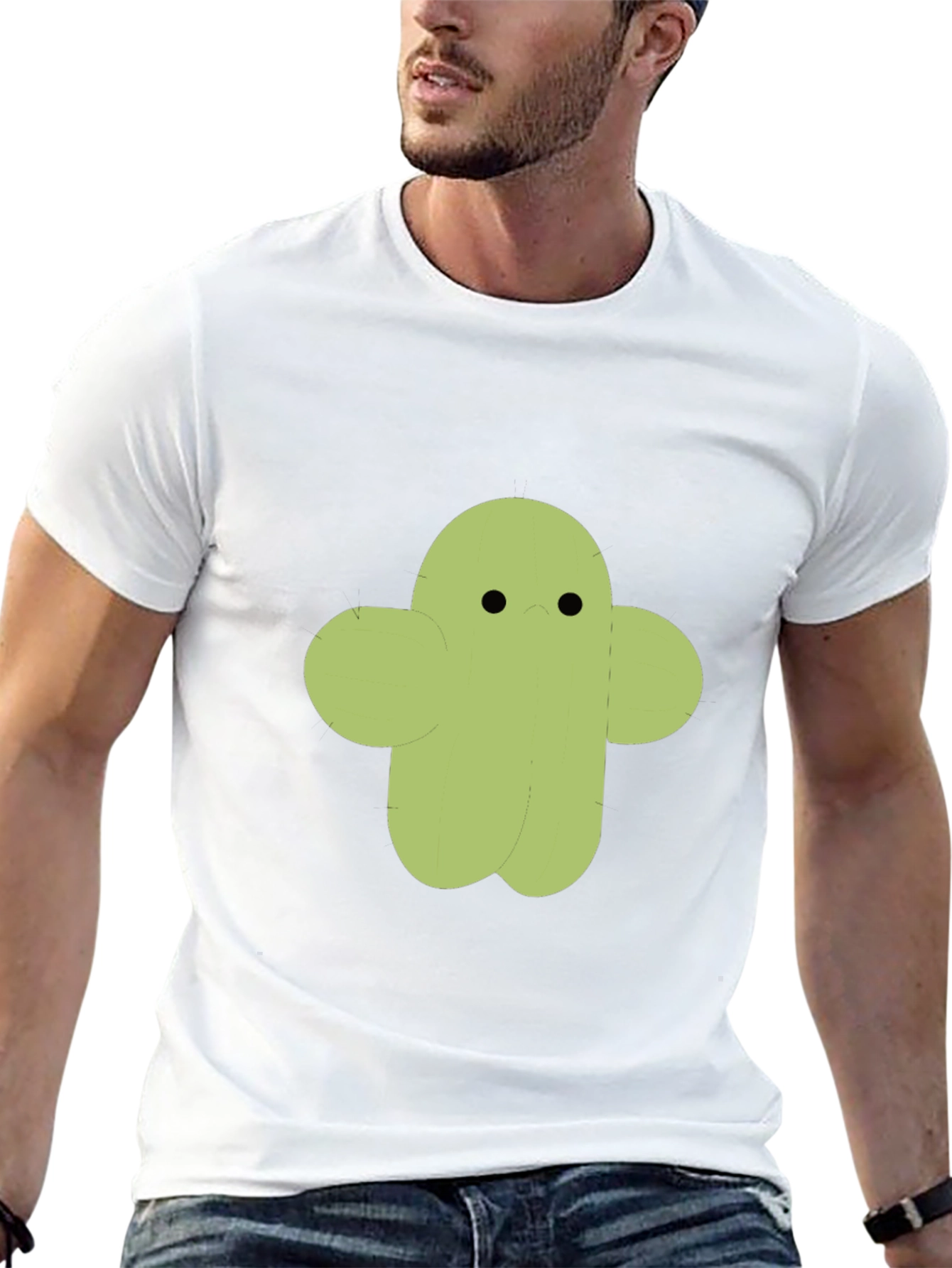 Cute Cactus Character Graphic Tee - Black