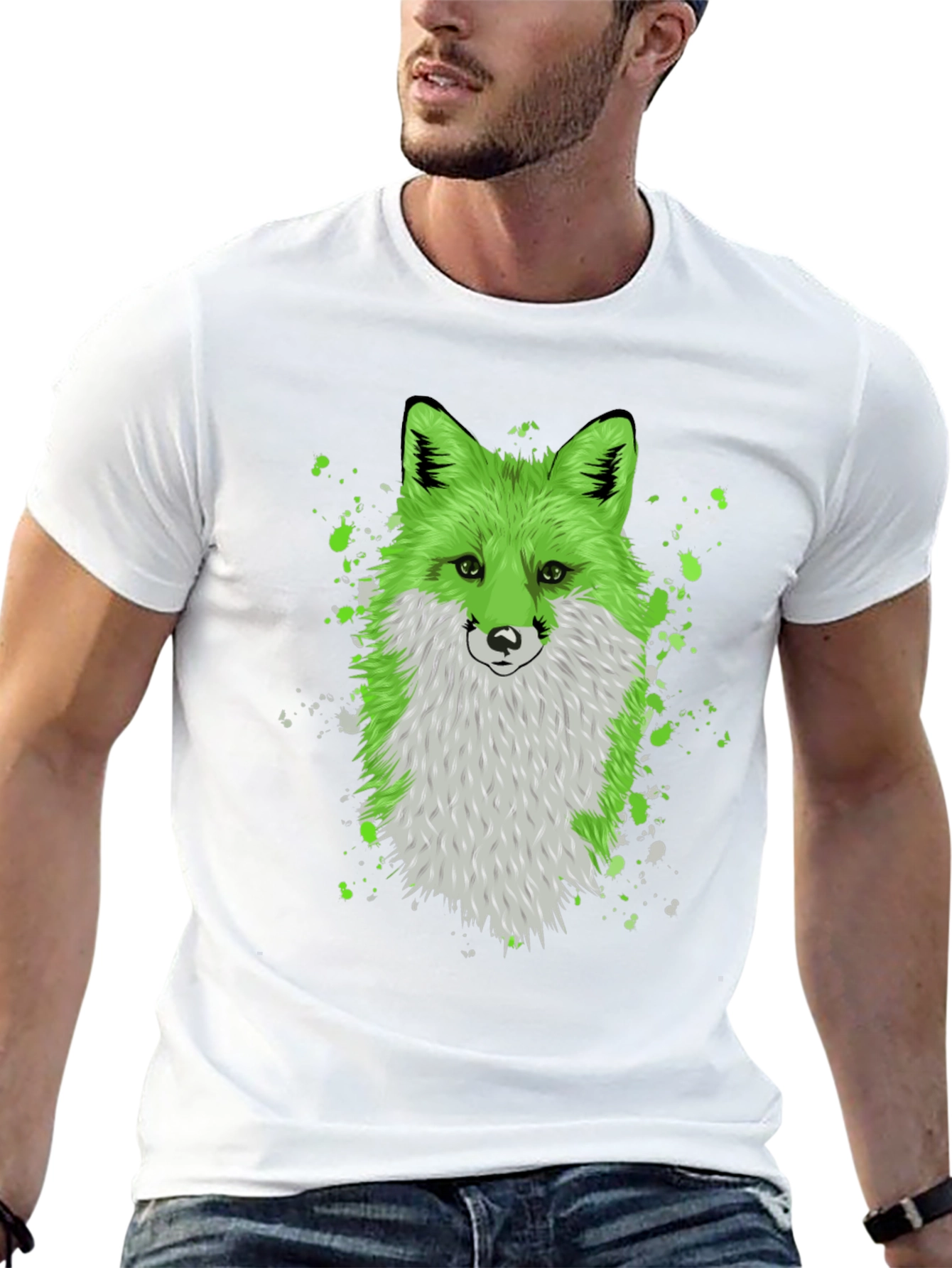 Green Fox Graphic Tee - Trendy Animal Design