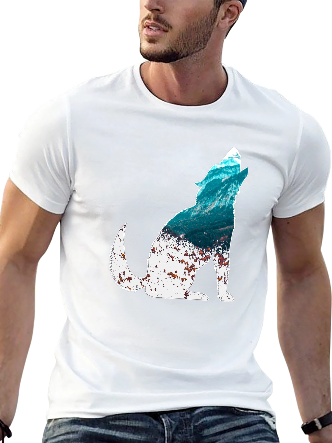 Wolf Silhouette Ocean Graphic Tee - Mens Black T-Shirt