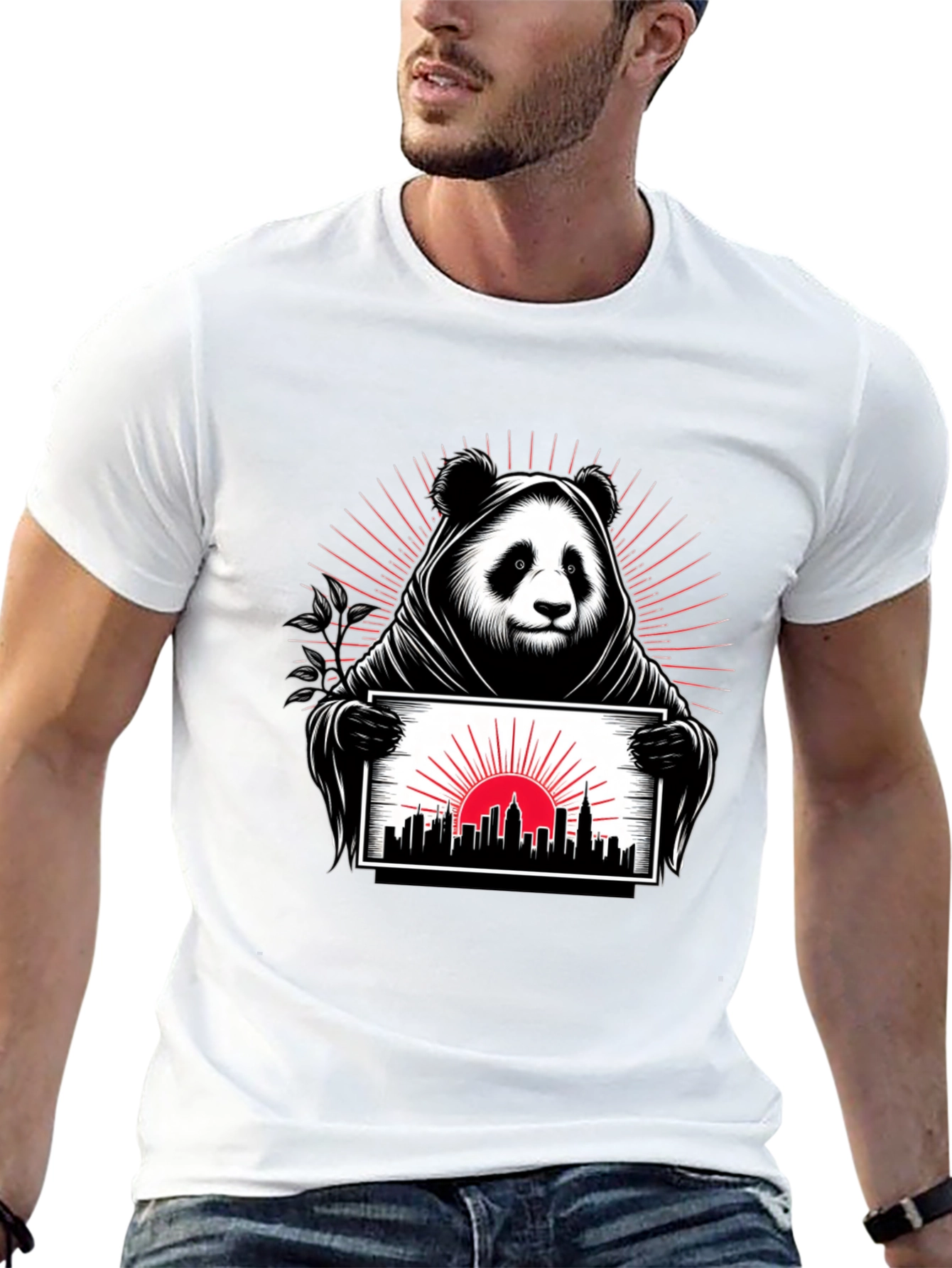 Panda Grim Reaper Cityscape T-Shirt - Unique Design