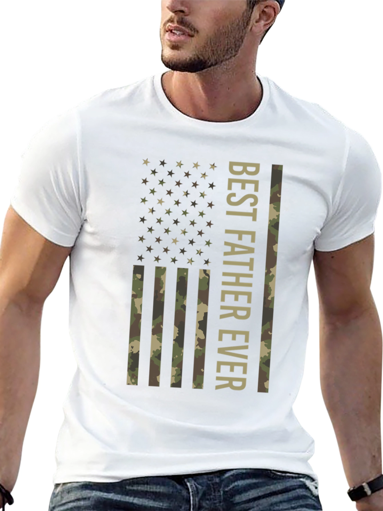 Best Father Ever Camo Flag Graphic T-Shirt