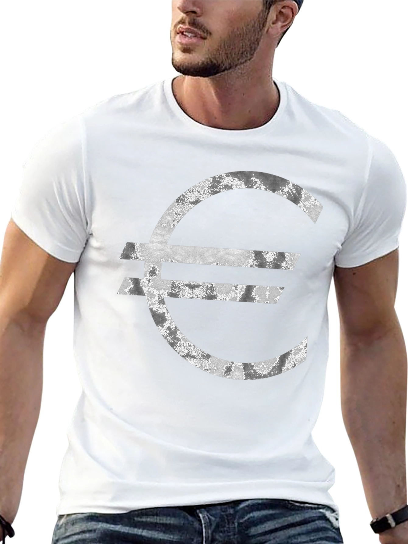 Euro Symbol Graphic Tee - Distressed Look T-Shirt