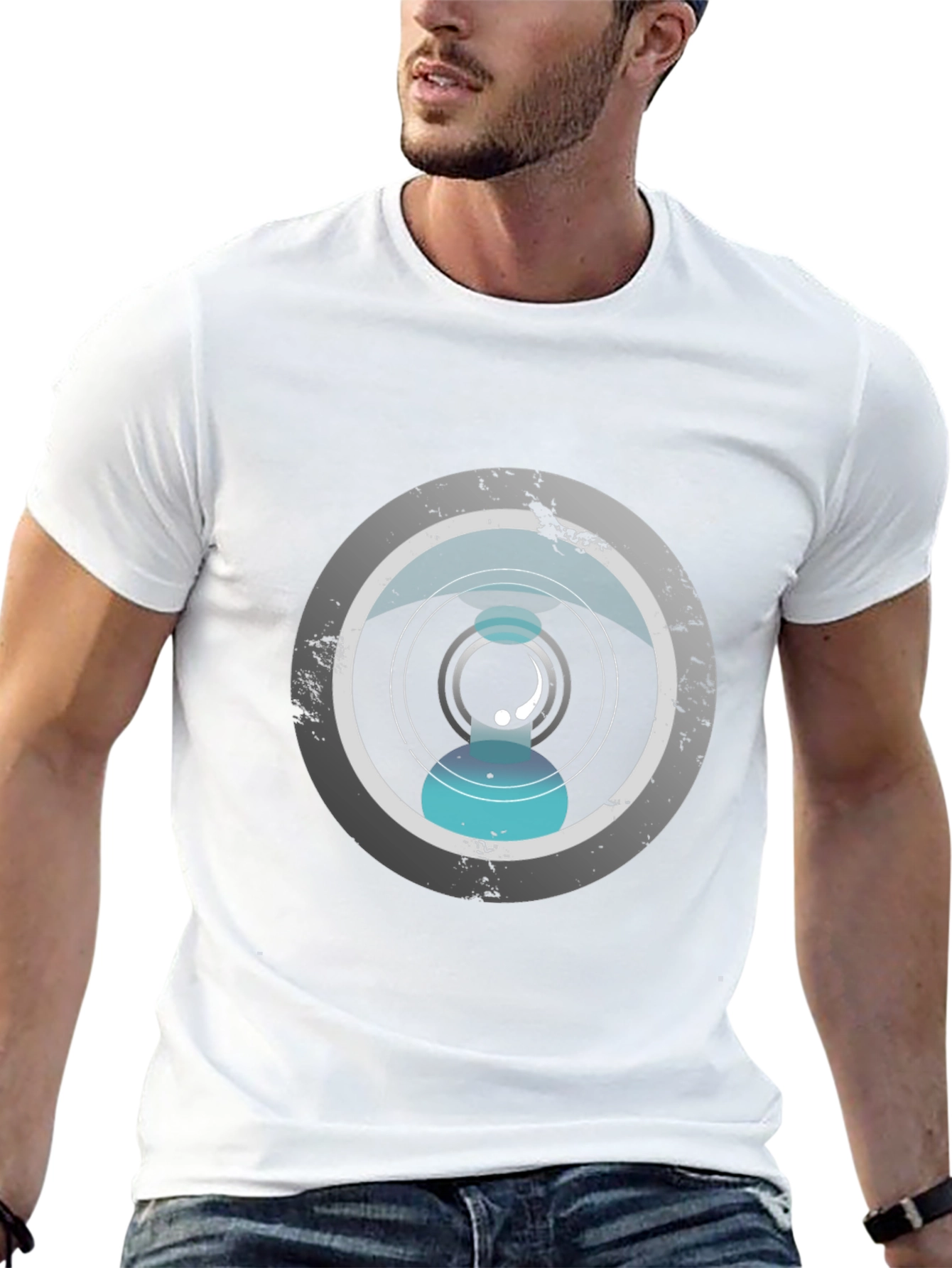 Modern Graphic Tee - Abstract Circle Design Black T-Shirt