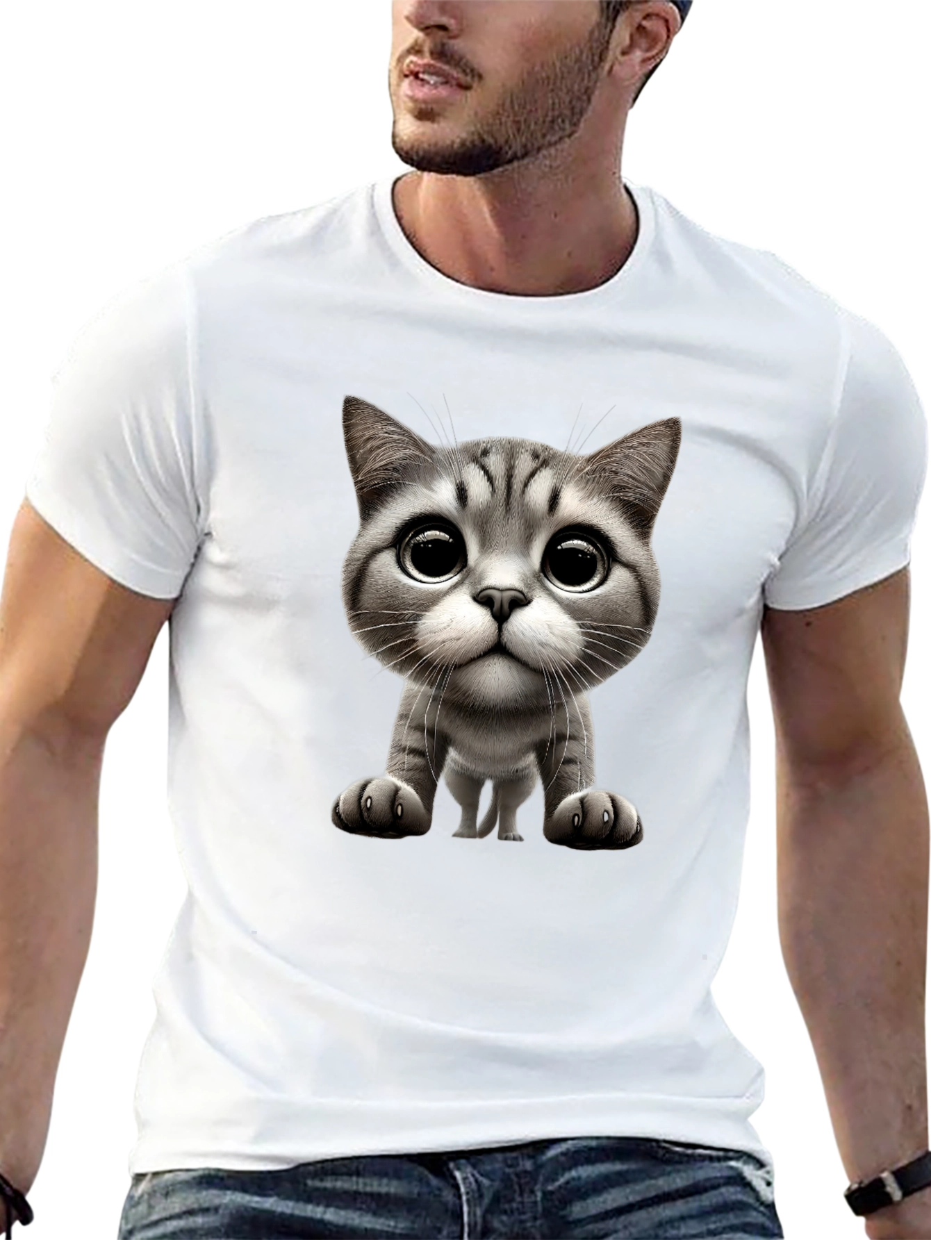 Cute Cartoon Cat Graphic Tee - Unisex