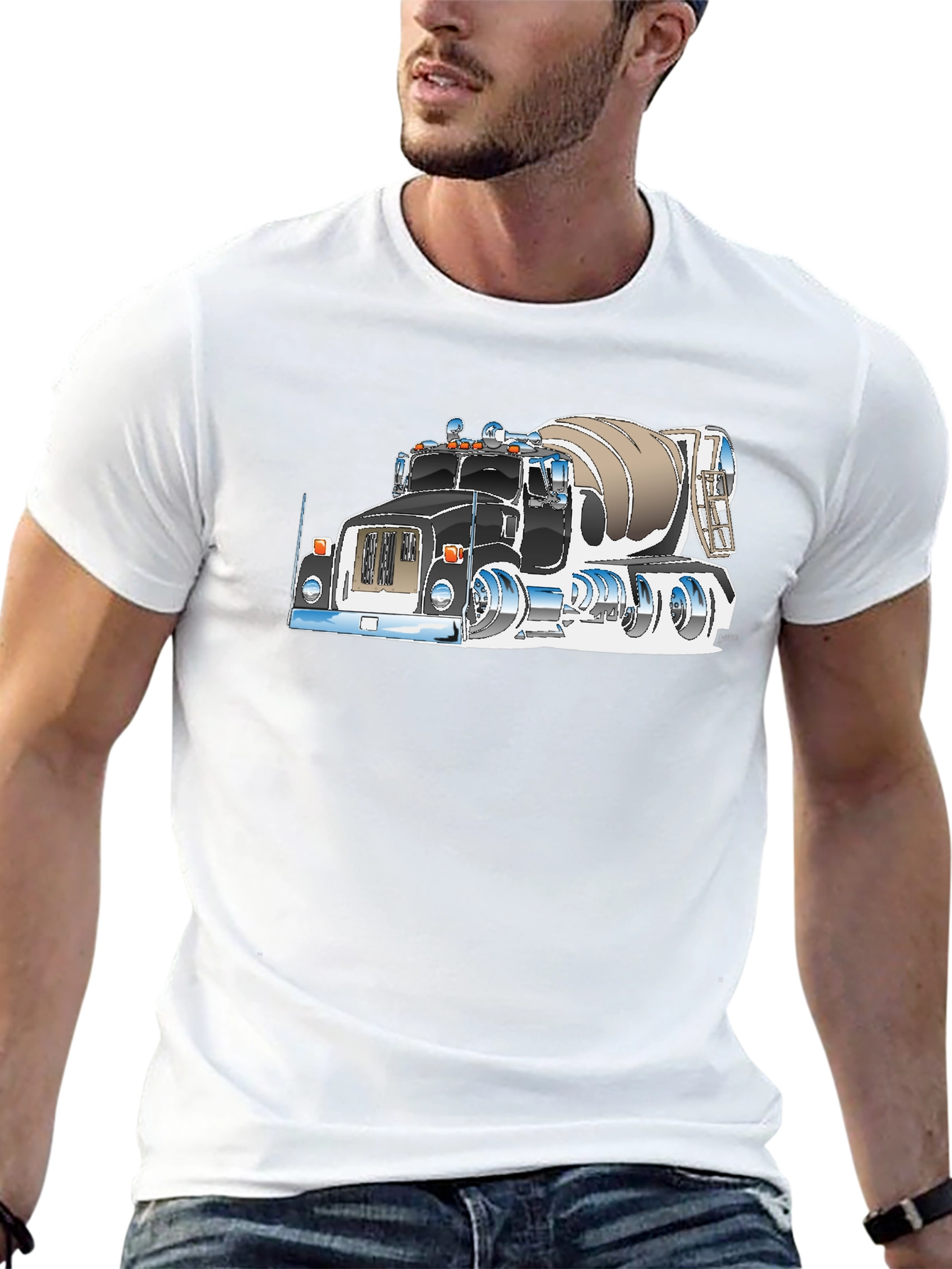 Cement Truck Graphic Tee - Black Cotton Blend T-Shirt