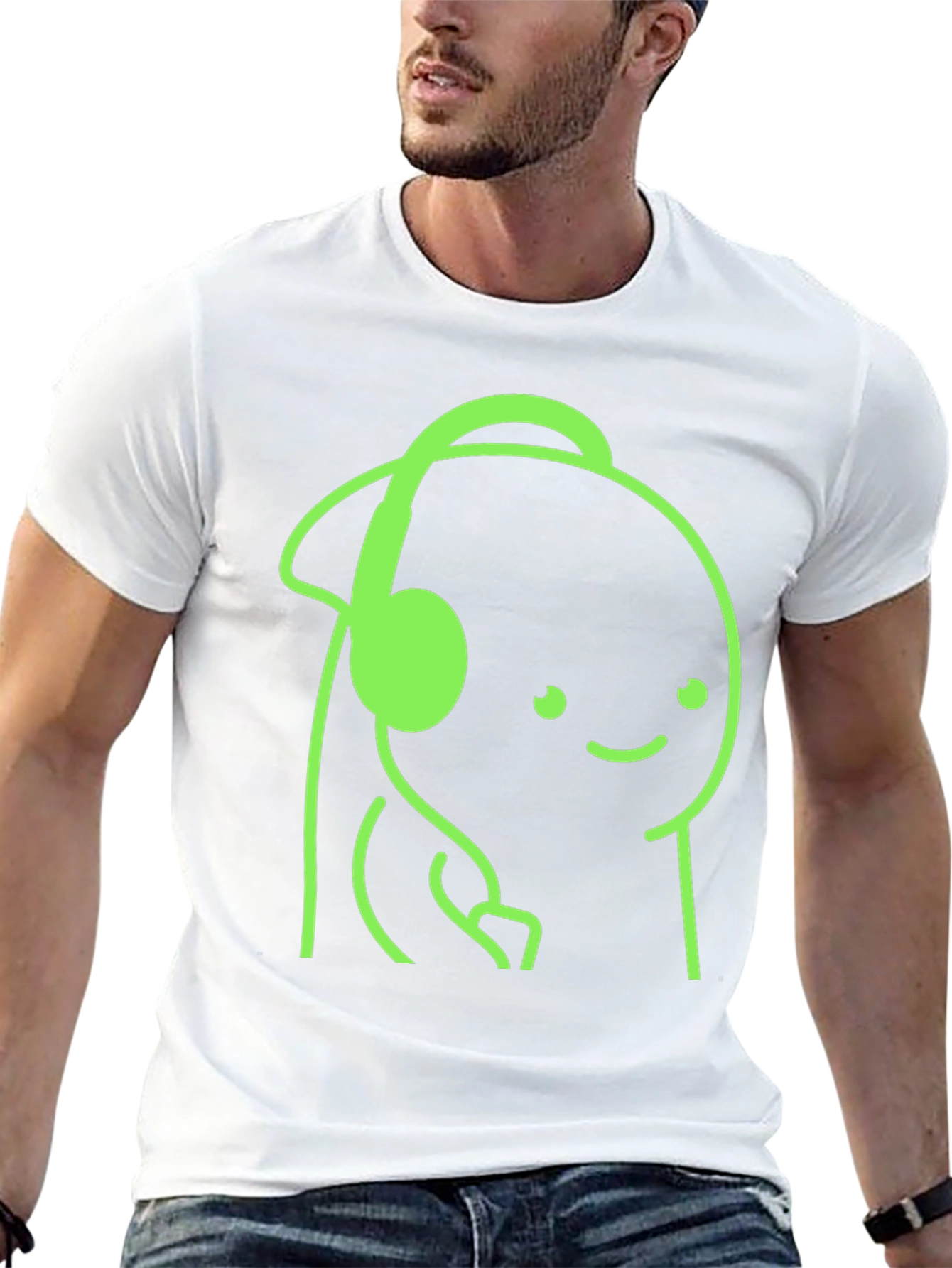 Cartoon Headphone Graphic Tee - Casual Style