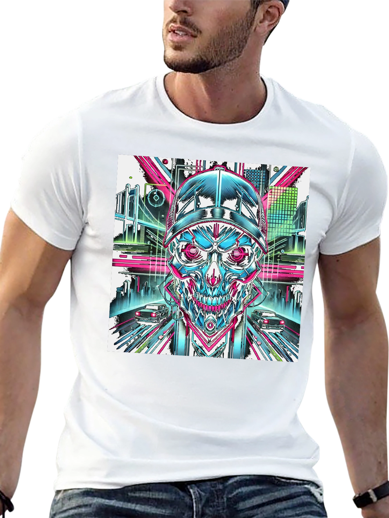 Cyberpunk Skull Graphic T-Shirt