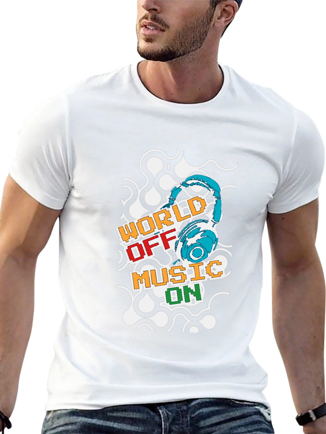 World Off Music On Black T-Shirt