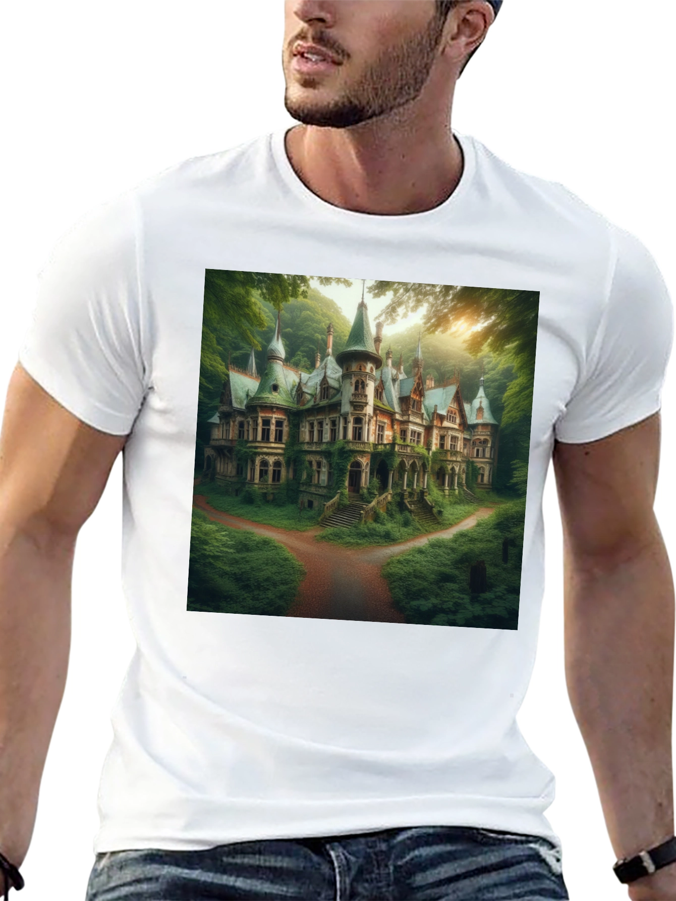 Eerie Estate T-Shirt - Gothic Mansion Design