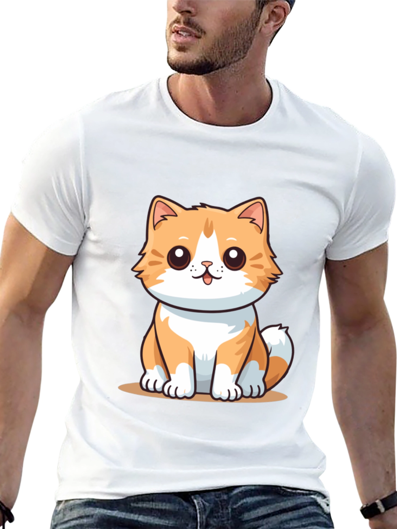 Cute Cartoon Cat Graphic Tee - Black T-Shirt
