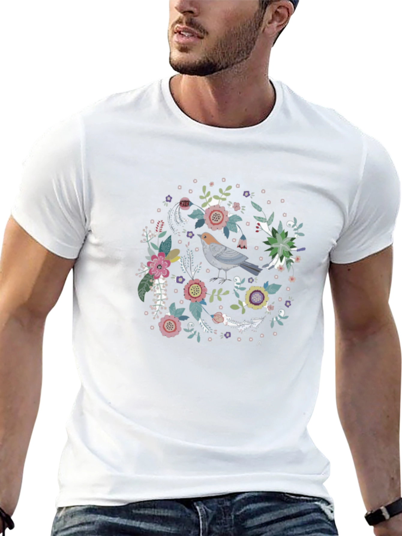 Floral Bird Graphic Tee - Black