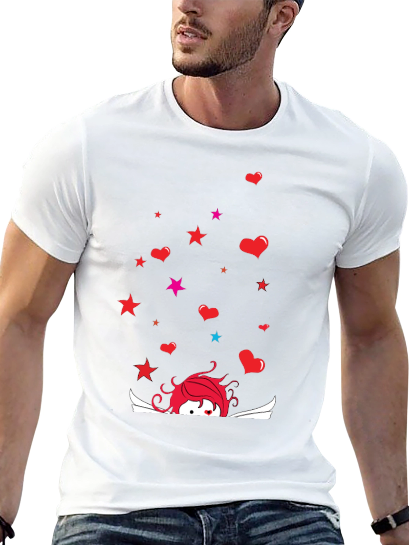 Cupid Star Heart Graphic Black T-Shirt