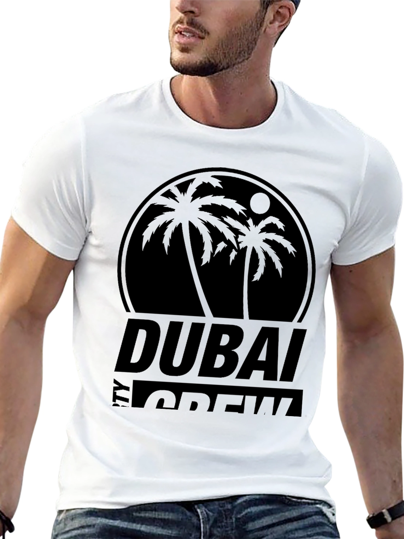 Dubai Crew Black Graphic Tee - Tropical Palm Design
