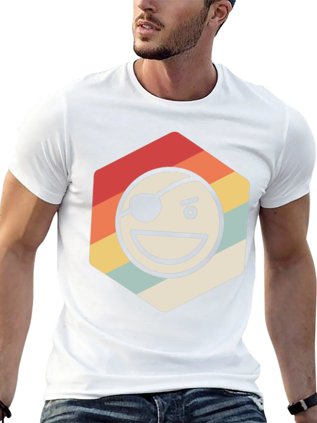 Pirate Emoji Retro Graphic T-Shirt - Black