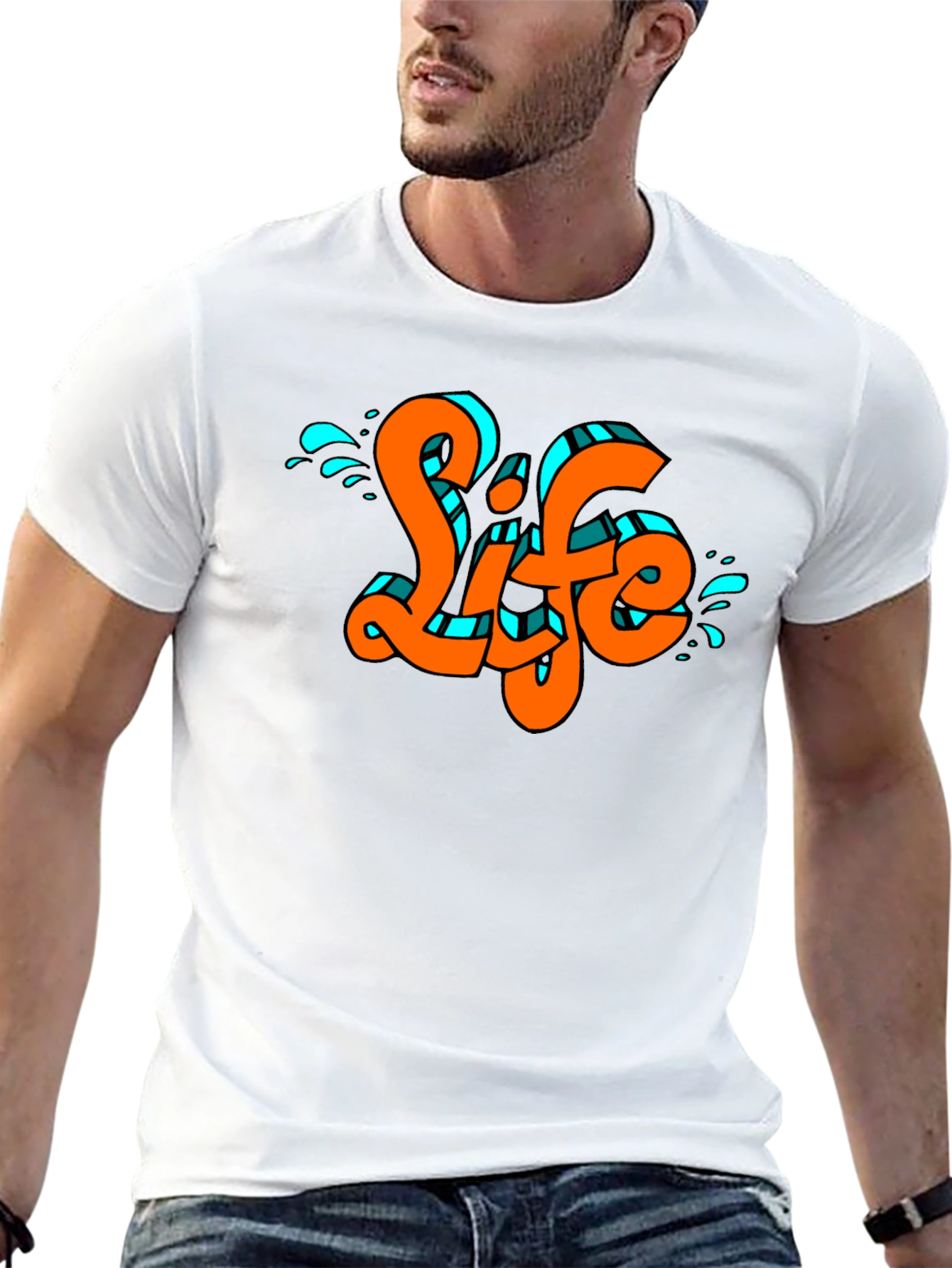 Life Graffiti Style Graphic Print Black T-Shirt