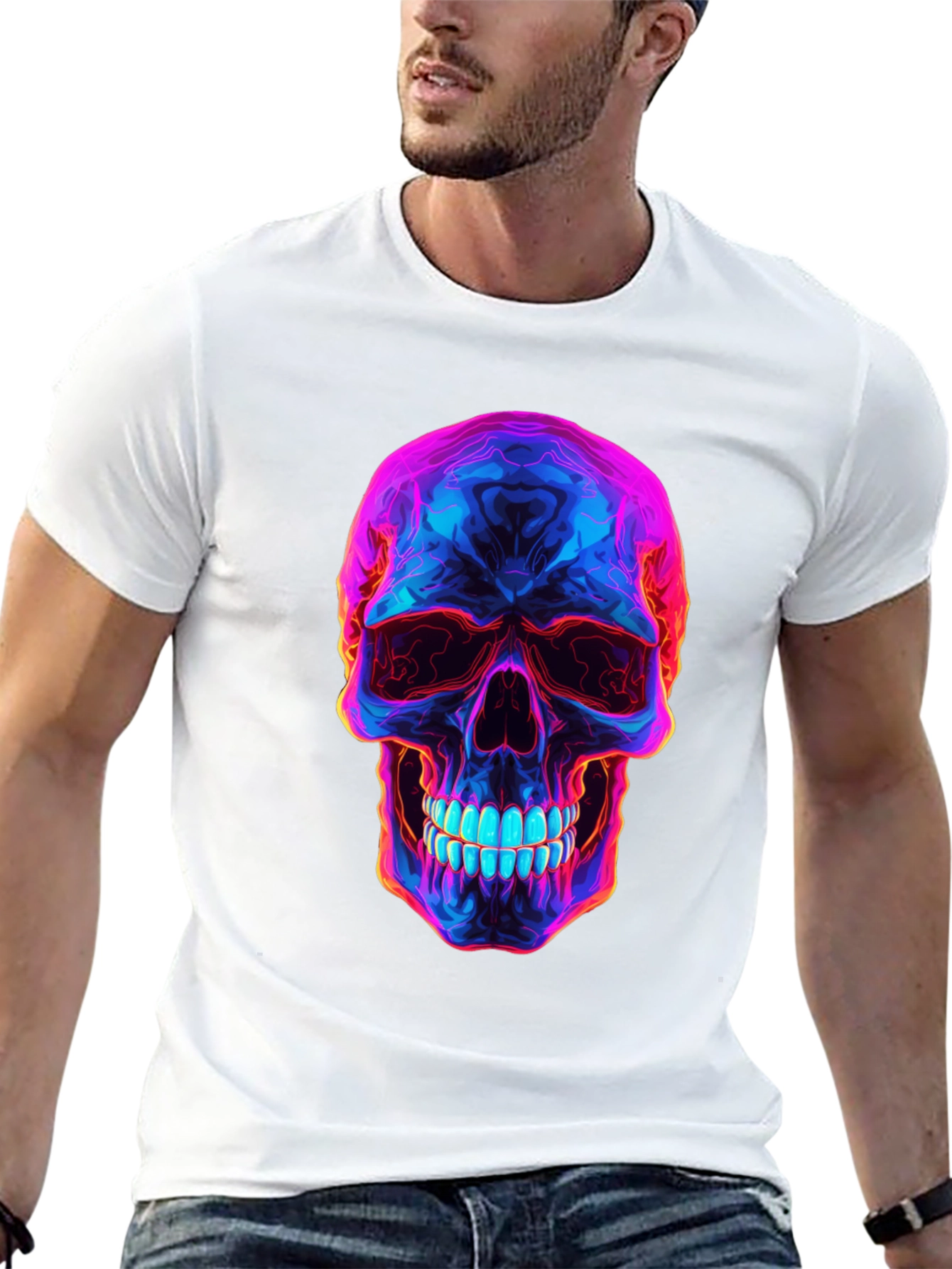 Neon Skull Graphic T-Shirt - Dark Style