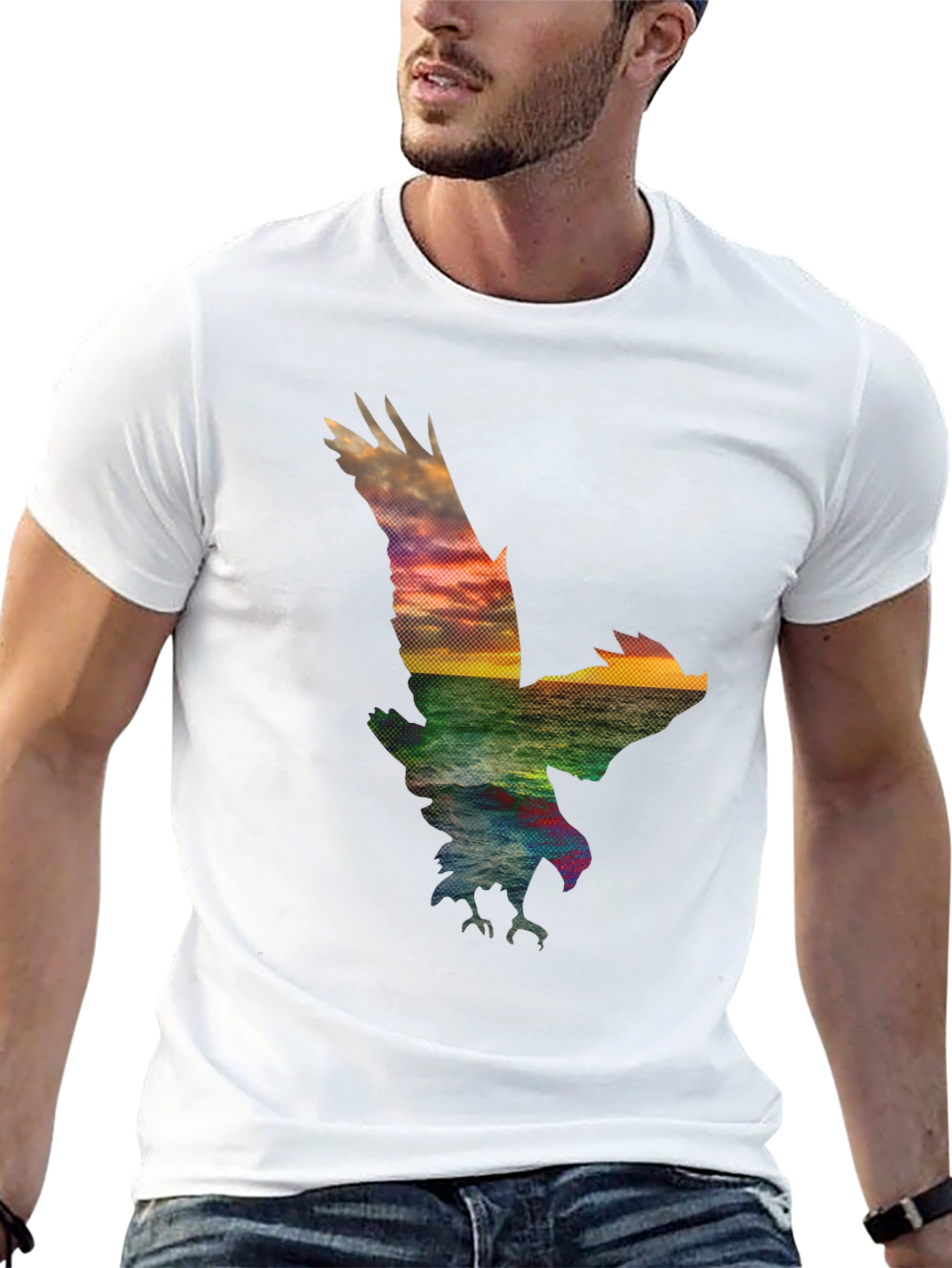 Eagle Sunset Graphic Tee - Black Cotton Blend