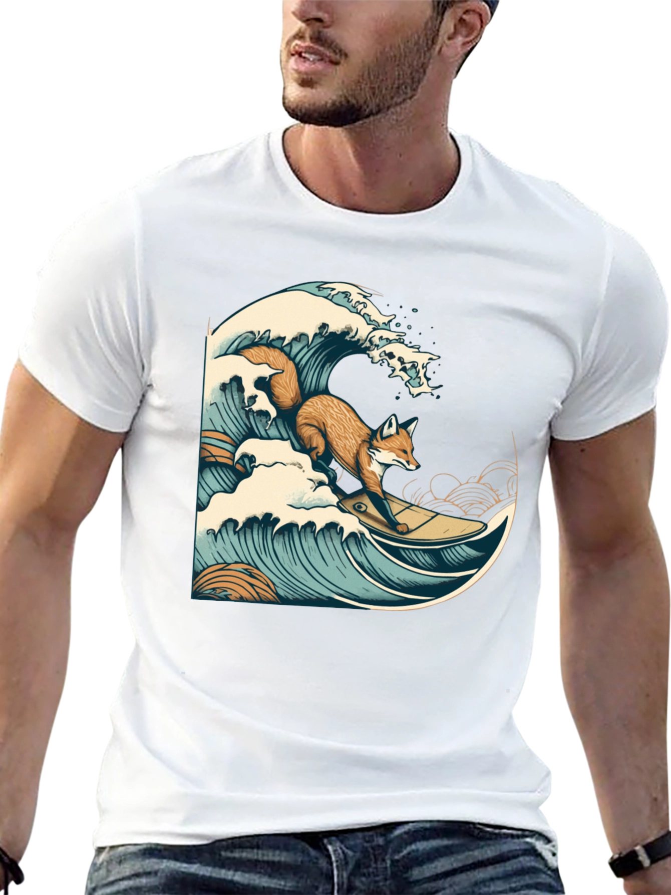 Surfing Fox Graphic Tee - Cool Wave Design