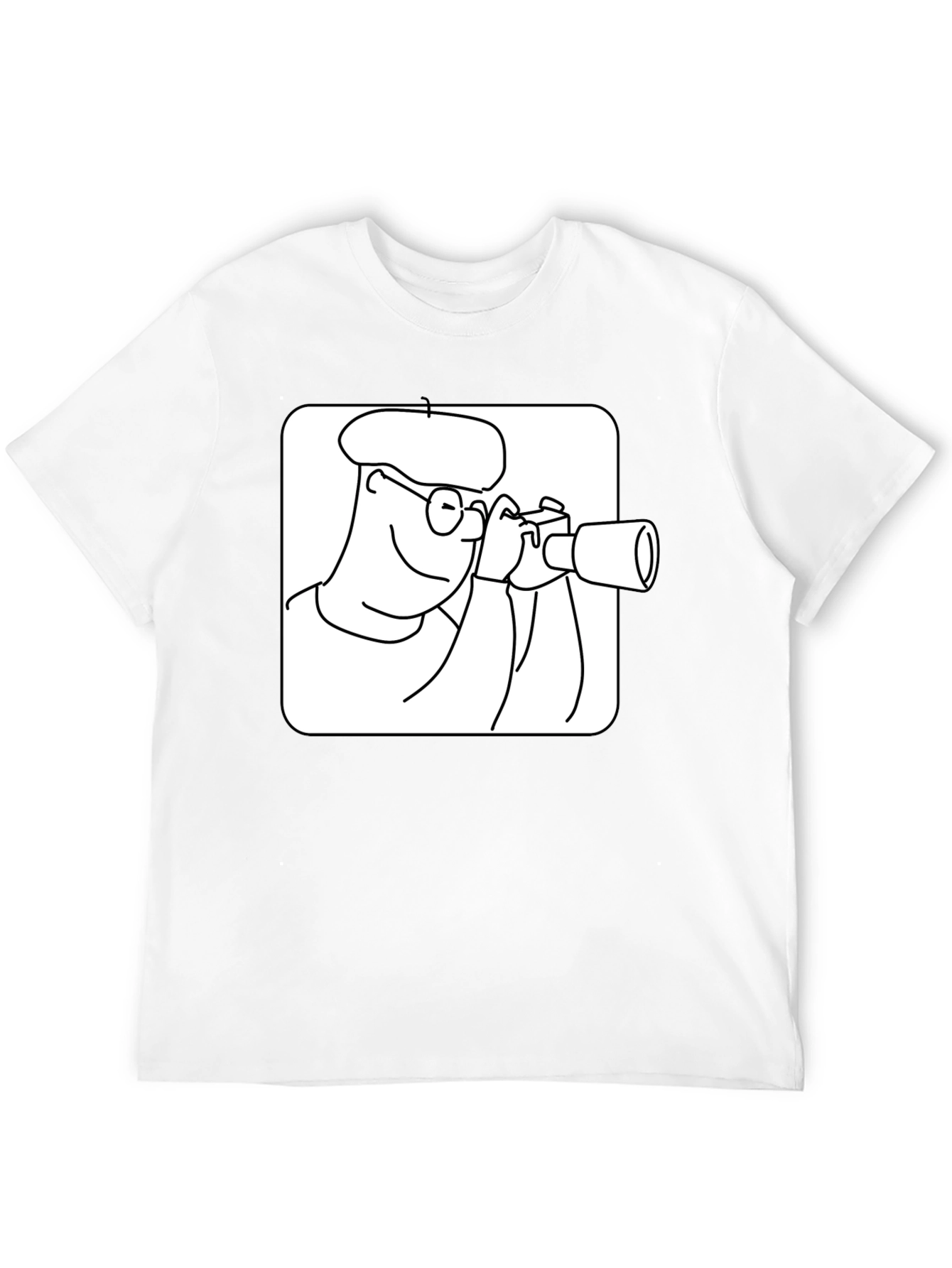 Black T-Shirt with Cartoon Photographer Design
