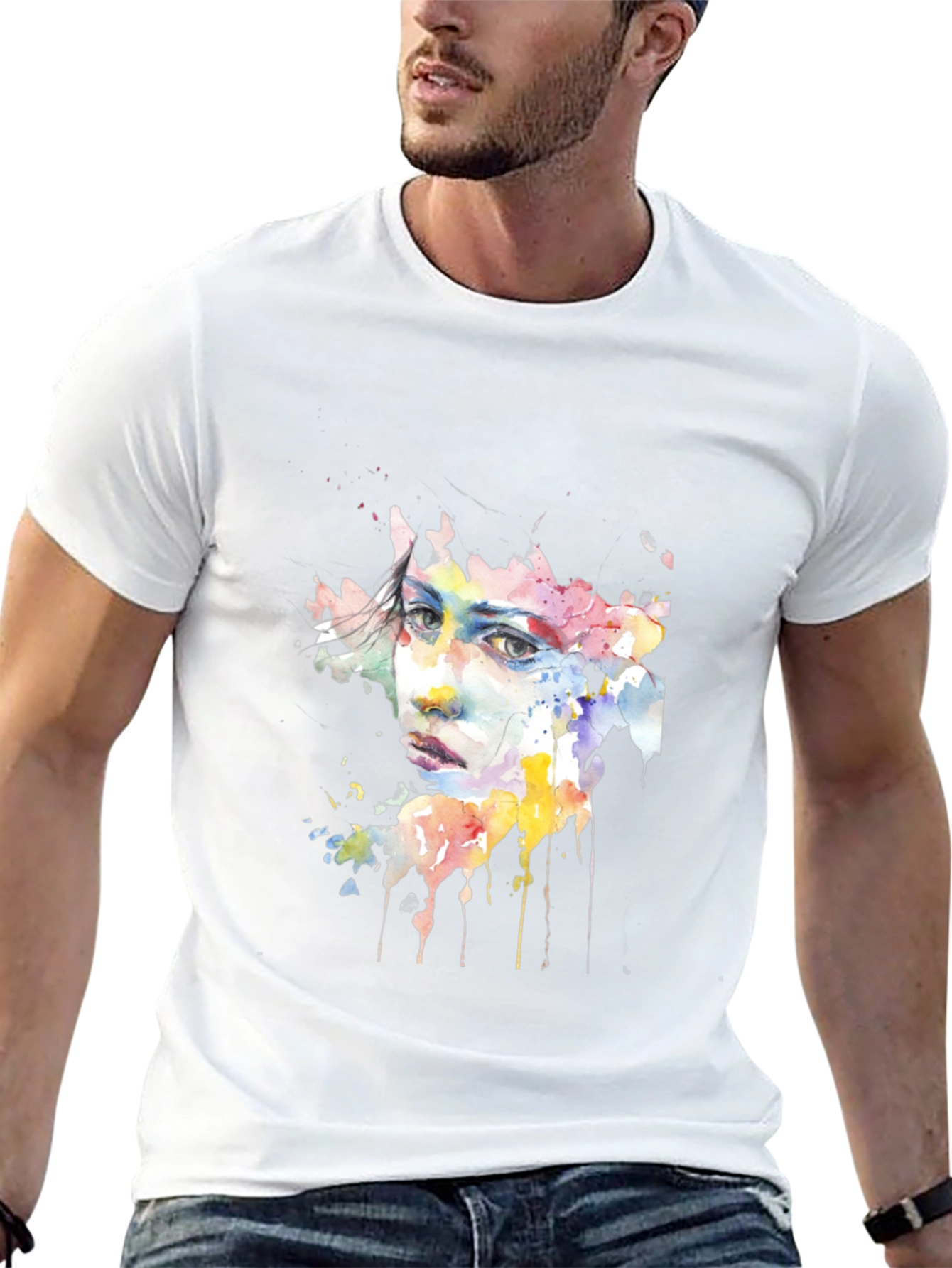 Watercolor Face Black Tee