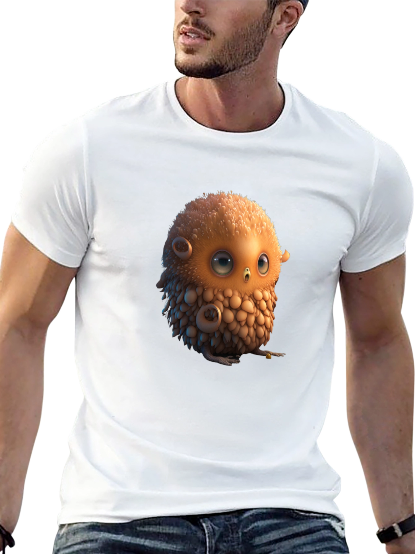Cute Animated Owl Graphic Black T-Shirt