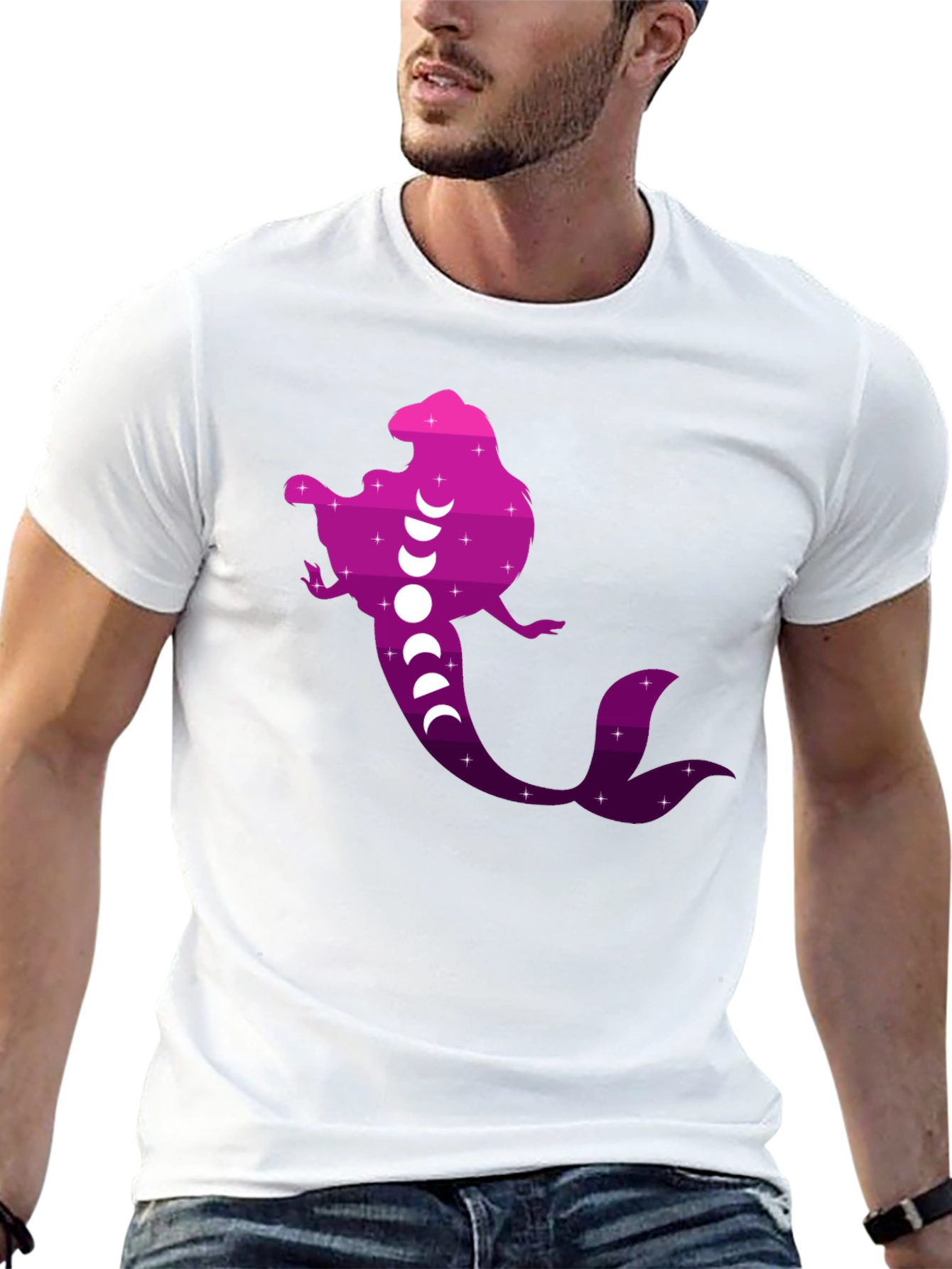 Mermaid Phases Graphic Tee - Black Cotton Casual Shirt