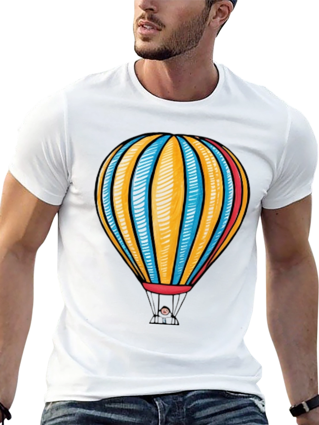 Hot Air Balloon Graphic Tee - Black Cotton T-Shirt