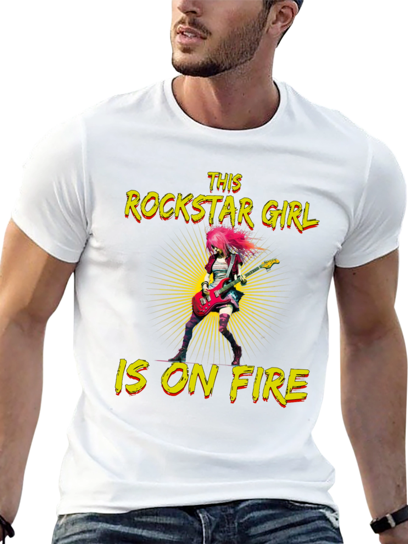 Rockstar Girl on Fire Black T-Shirt