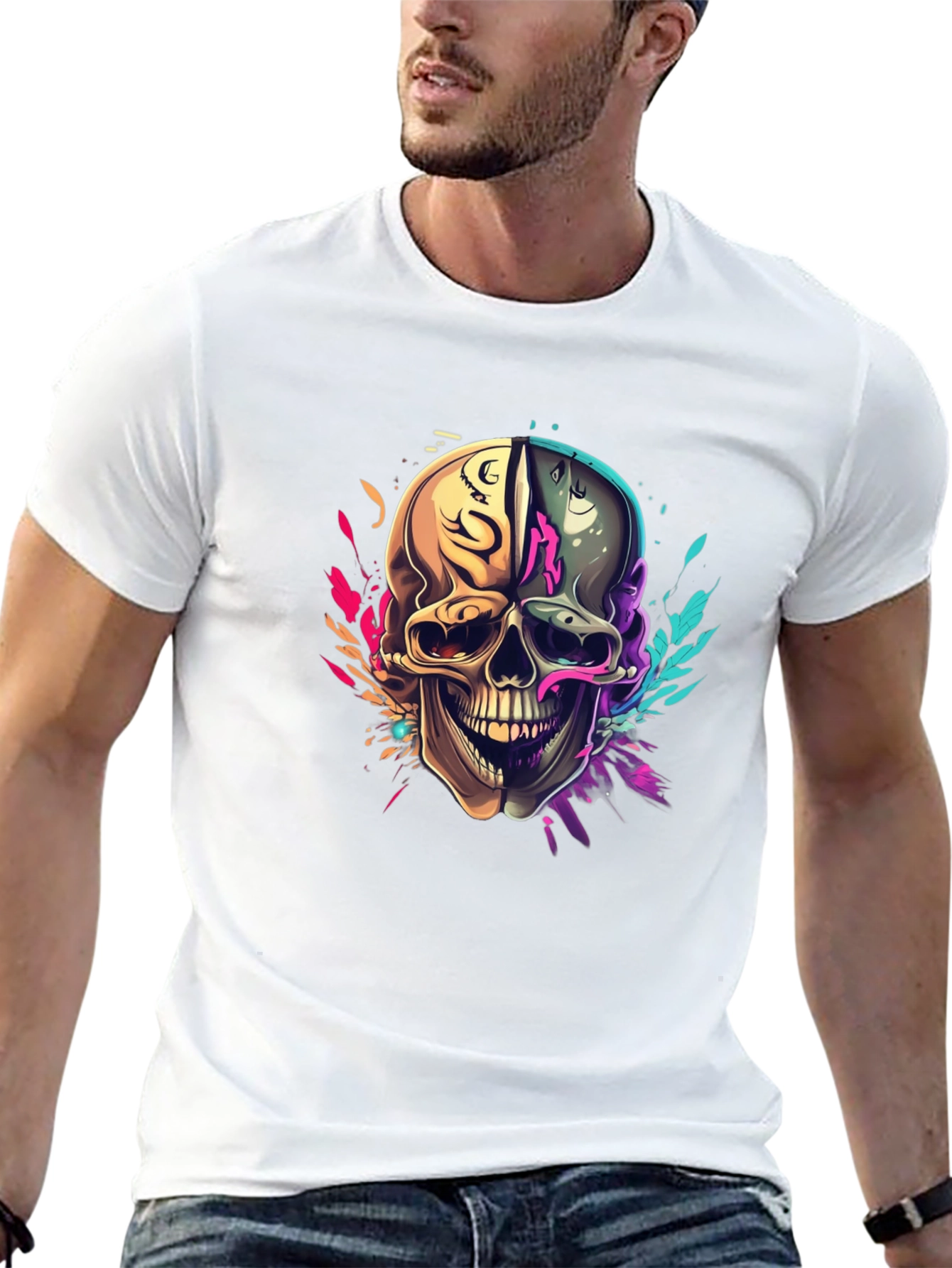 Colorful Skull Graphic T-Shirt