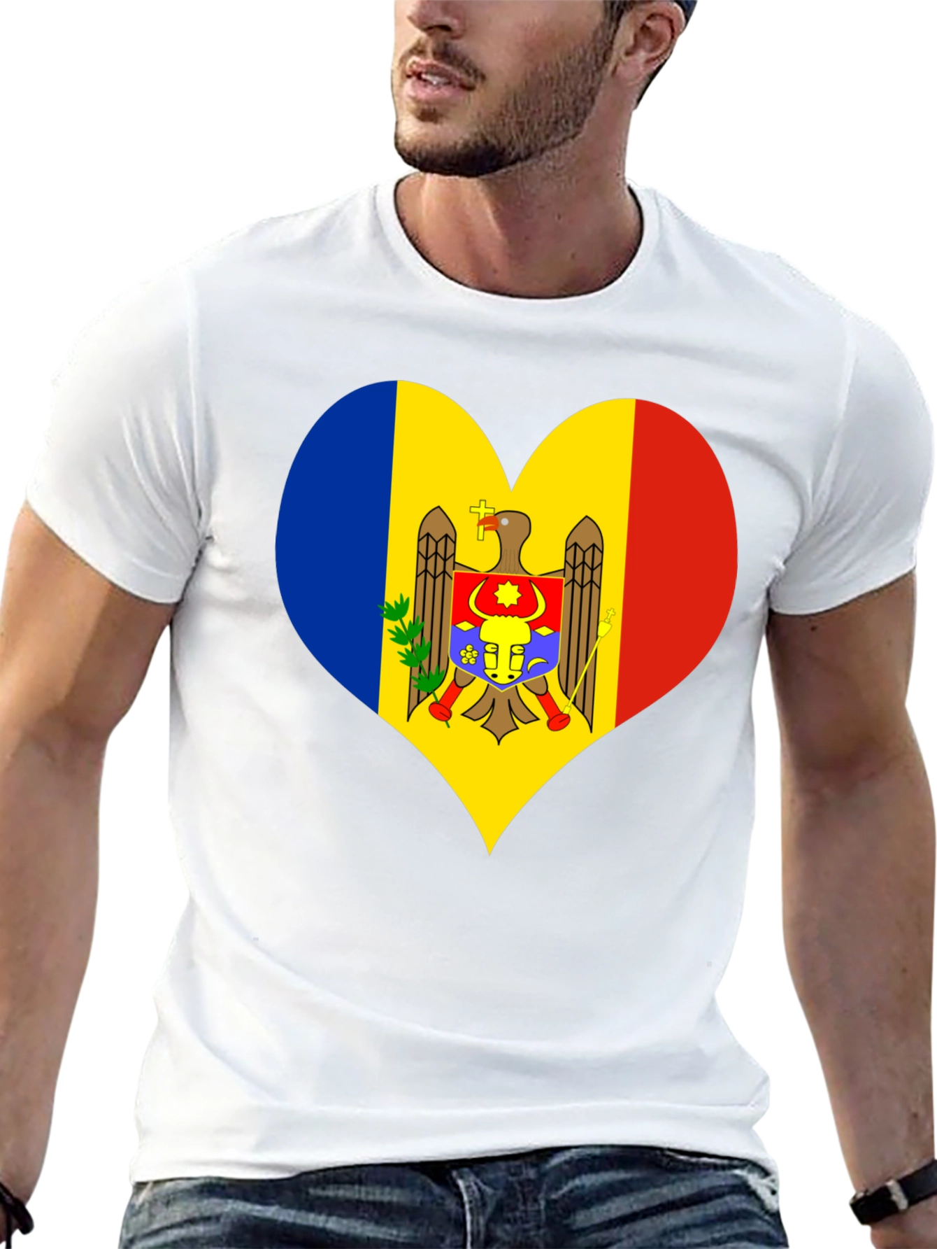 Moldova Flag Heart T-Shirt Black Tee