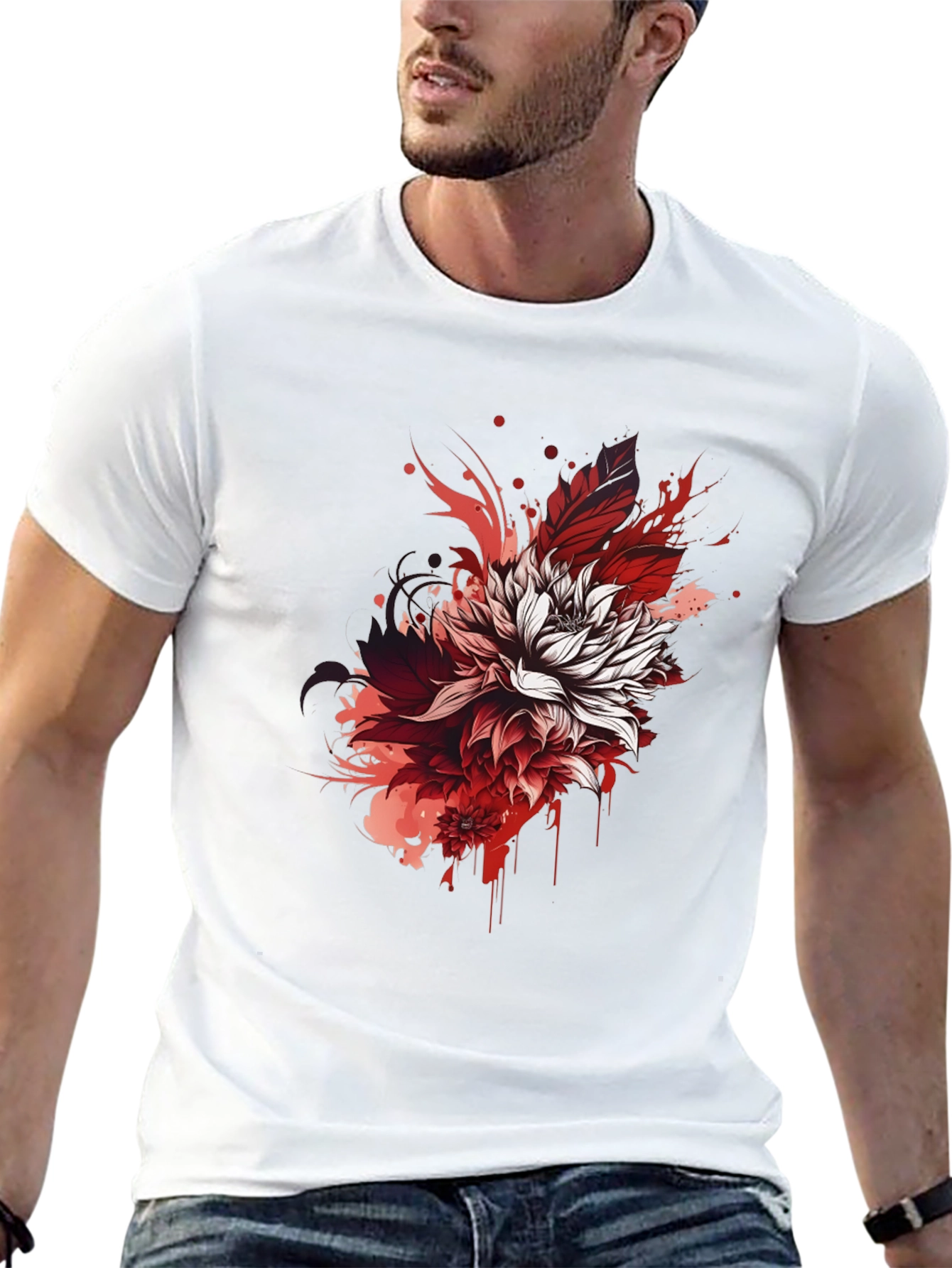 Floral Ink Splatter Graphic Tee - Black